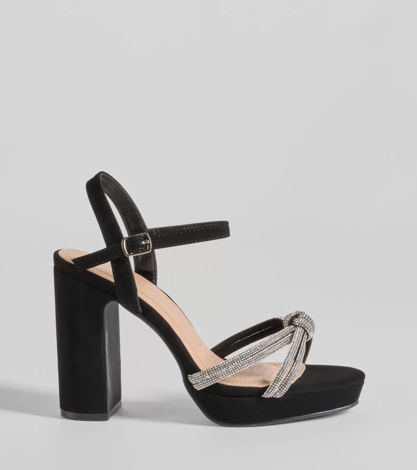 Windsor Fabulous Impression Rhinestone Knot Platform Heels BLACK Cheap