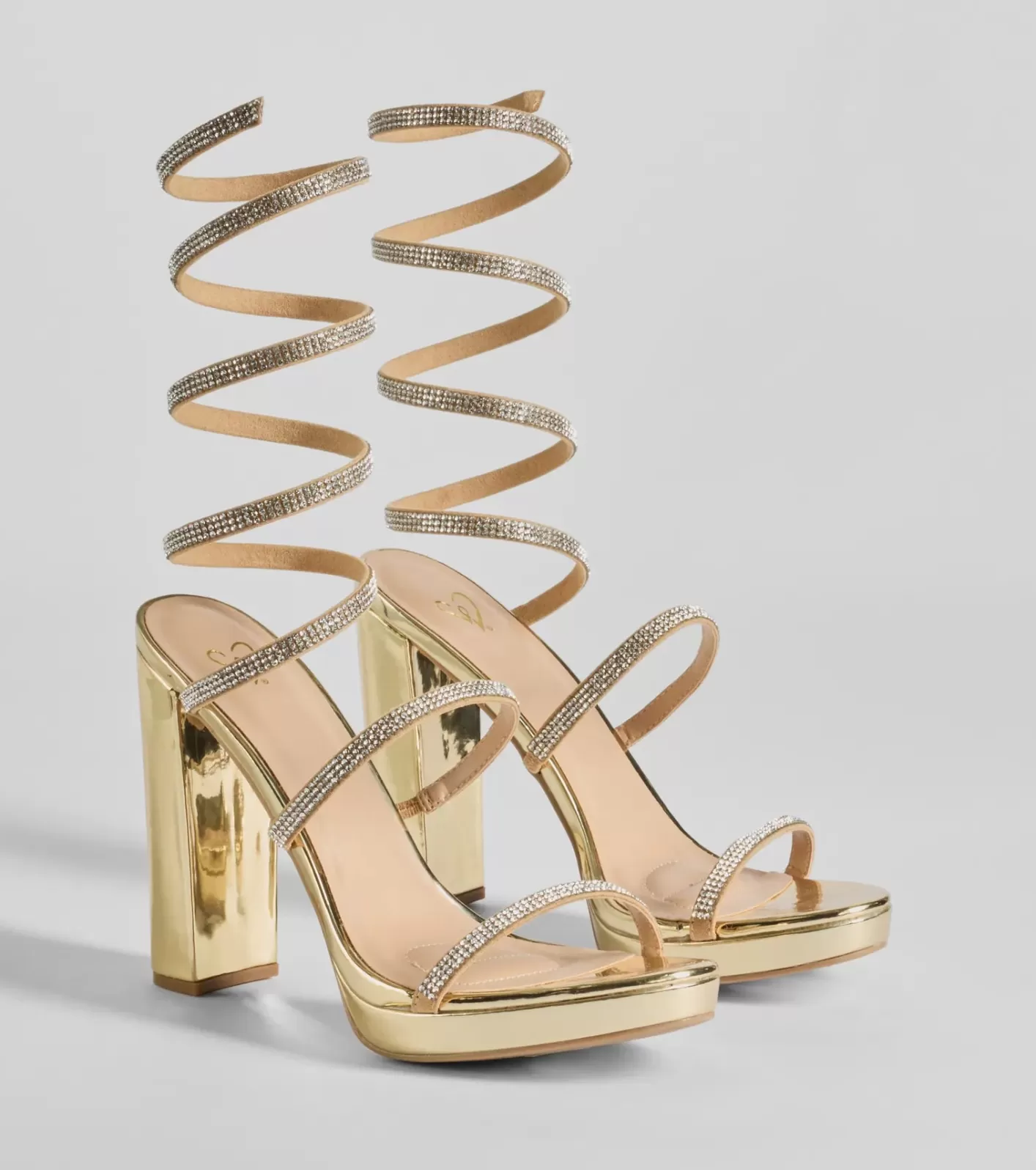 Windsor Fabulous Night Rhinestone Spiral Platform Heels GOLD Best