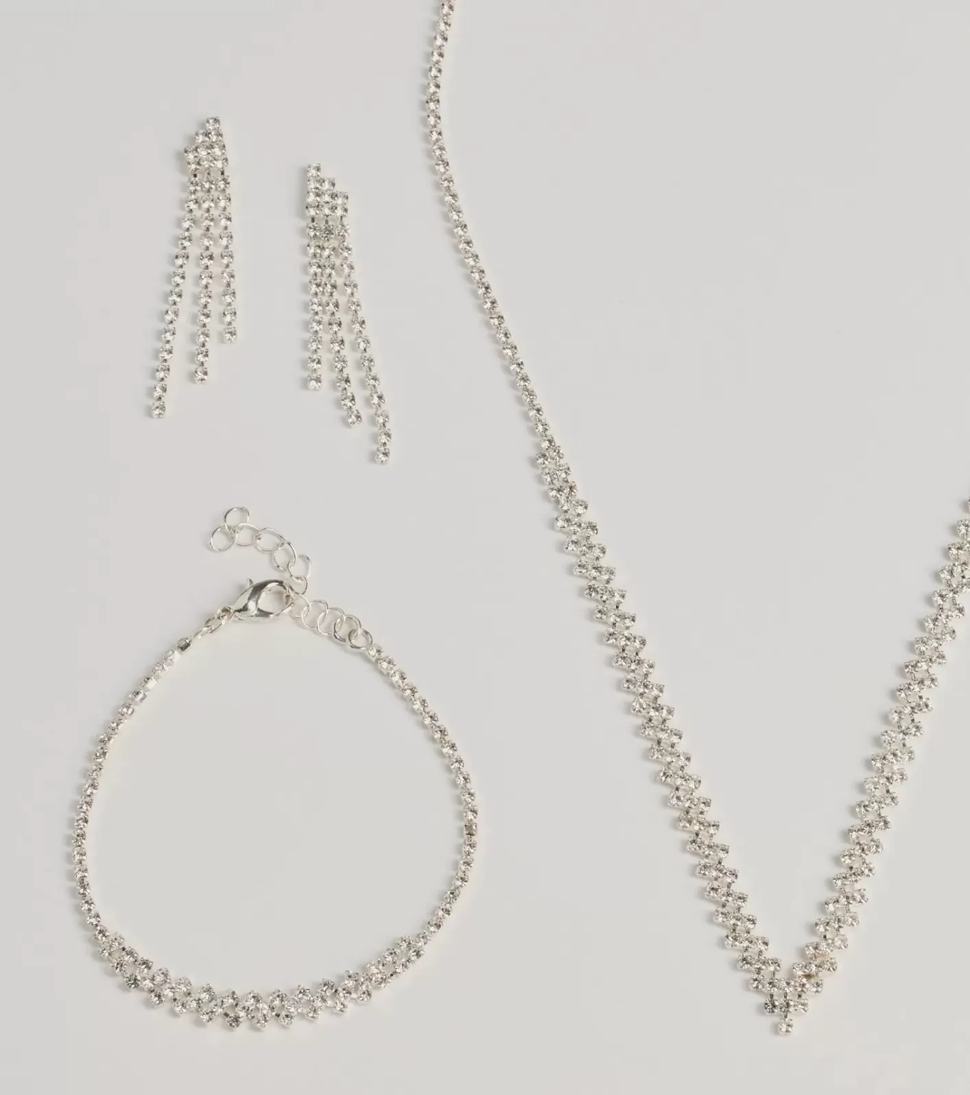 Windsor Fabulous Sparkle Rhinestone Necklace, Earrings, And Bracelet Set SILVER Clearance