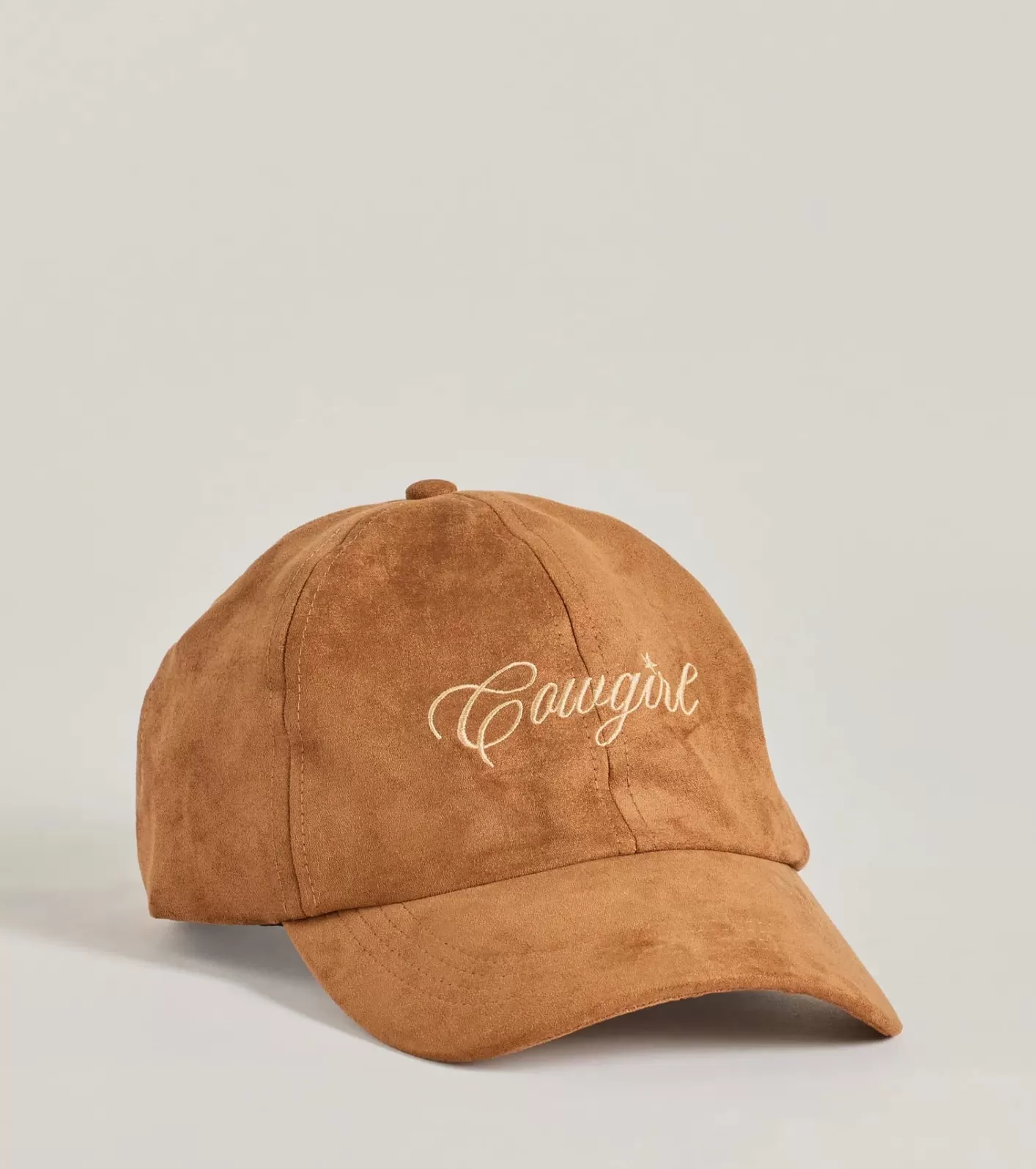 Windsor Faux Suede Cowgirl Script Baseball Cap COGNAC Flash Sale
