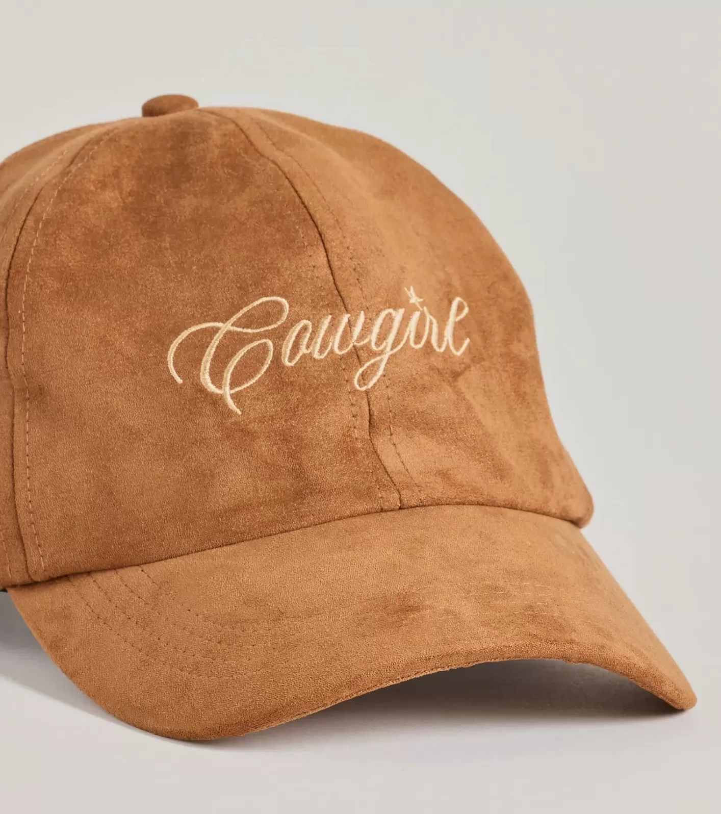 Windsor Faux Suede Cowgirl Script Baseball Cap COGNAC Flash Sale