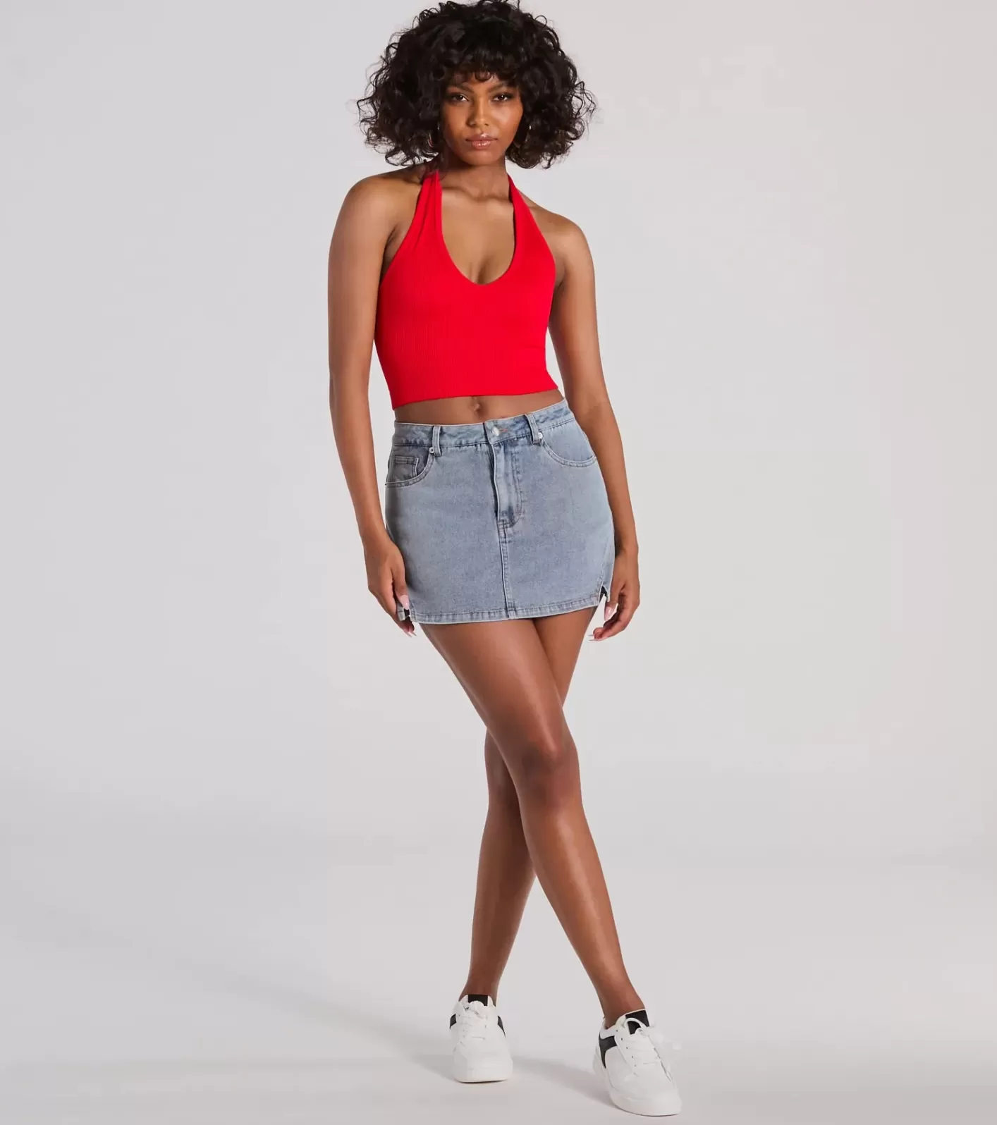 Windsor Favorite Look High-Rise Slit Mini Denim Skort MEDIUMDENIM Cheap