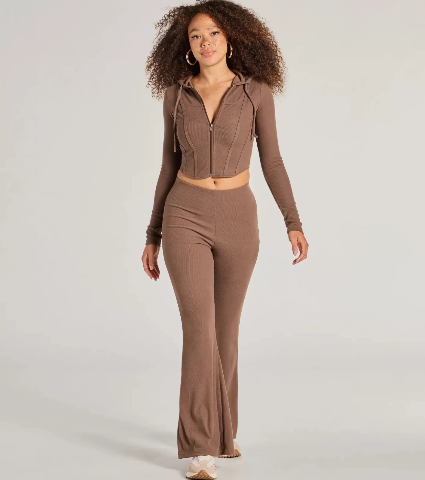 Windsor Feelin' Comfy Ribbed Knit Flare Pants BROWN Best Sale