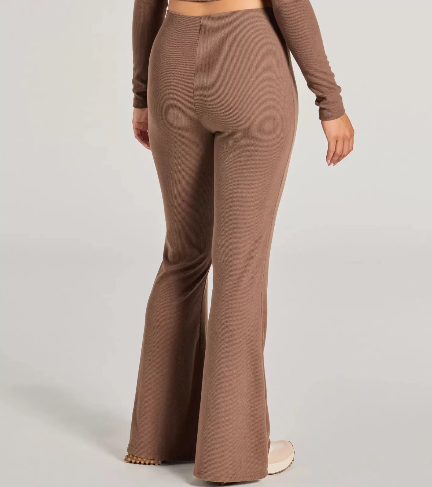 Windsor Feelin' Comfy Ribbed Knit Flare Pants BROWN Best Sale