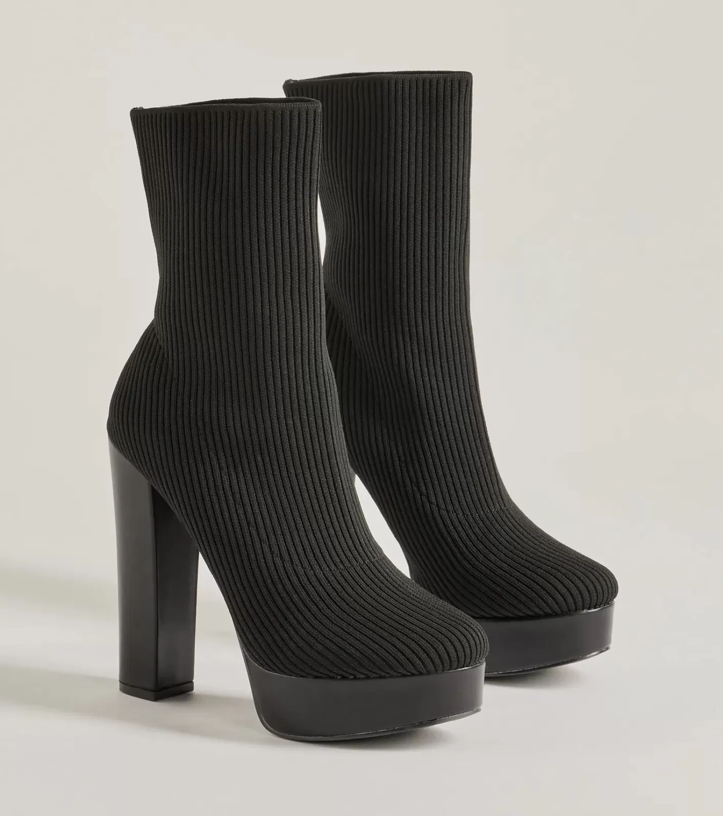 Windsor Feeling Knit Platform Ankle Booties BLACK Hot