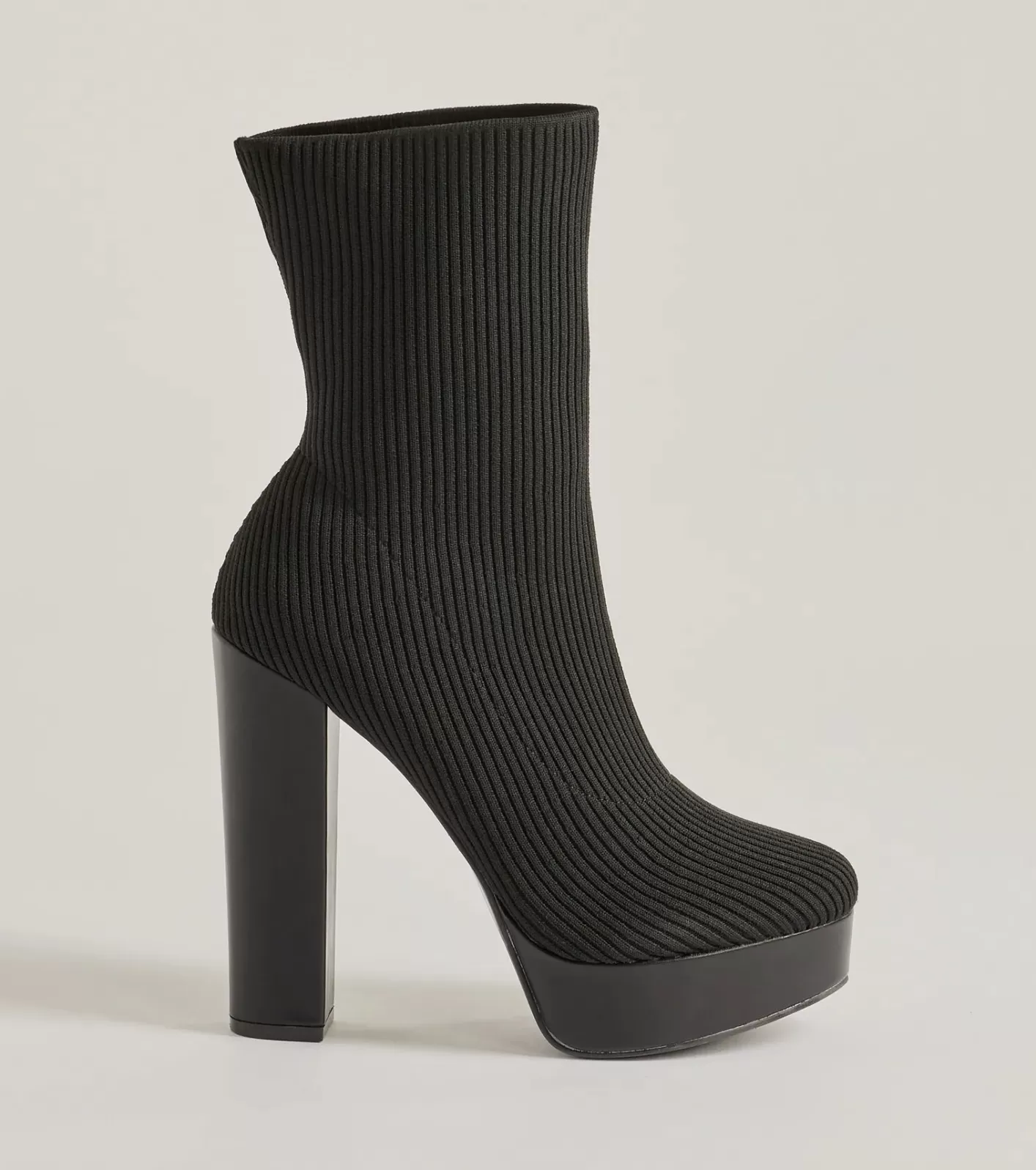 Windsor Feeling Knit Platform Ankle Booties BLACK Hot