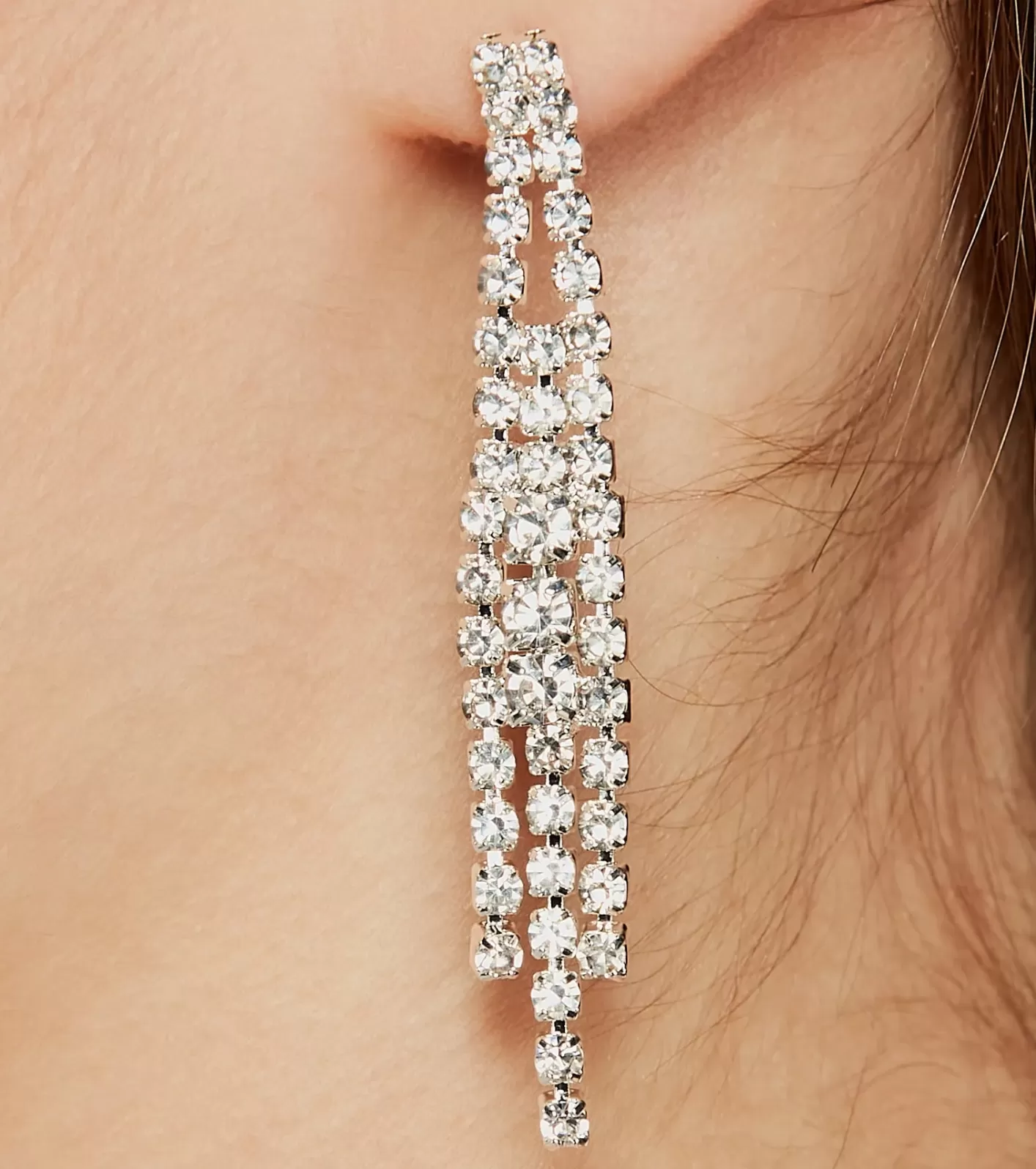 Windsor Feeling Luxe Rhinestone Fringe Necklace And Earrings Set SILVER Store
