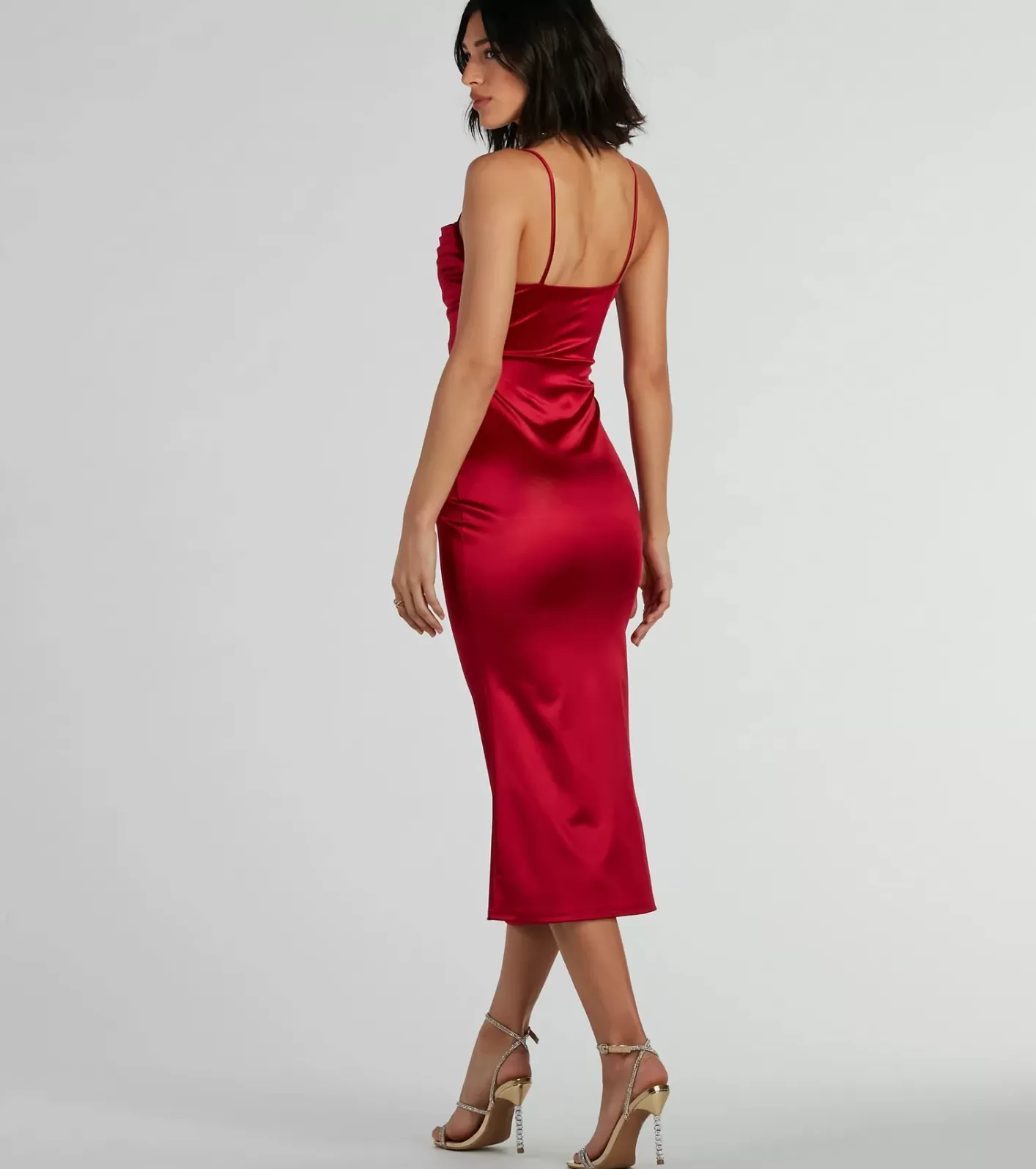 Windsor Feeling Luxurious A-Line Satin Midi Dress RED Best Sale