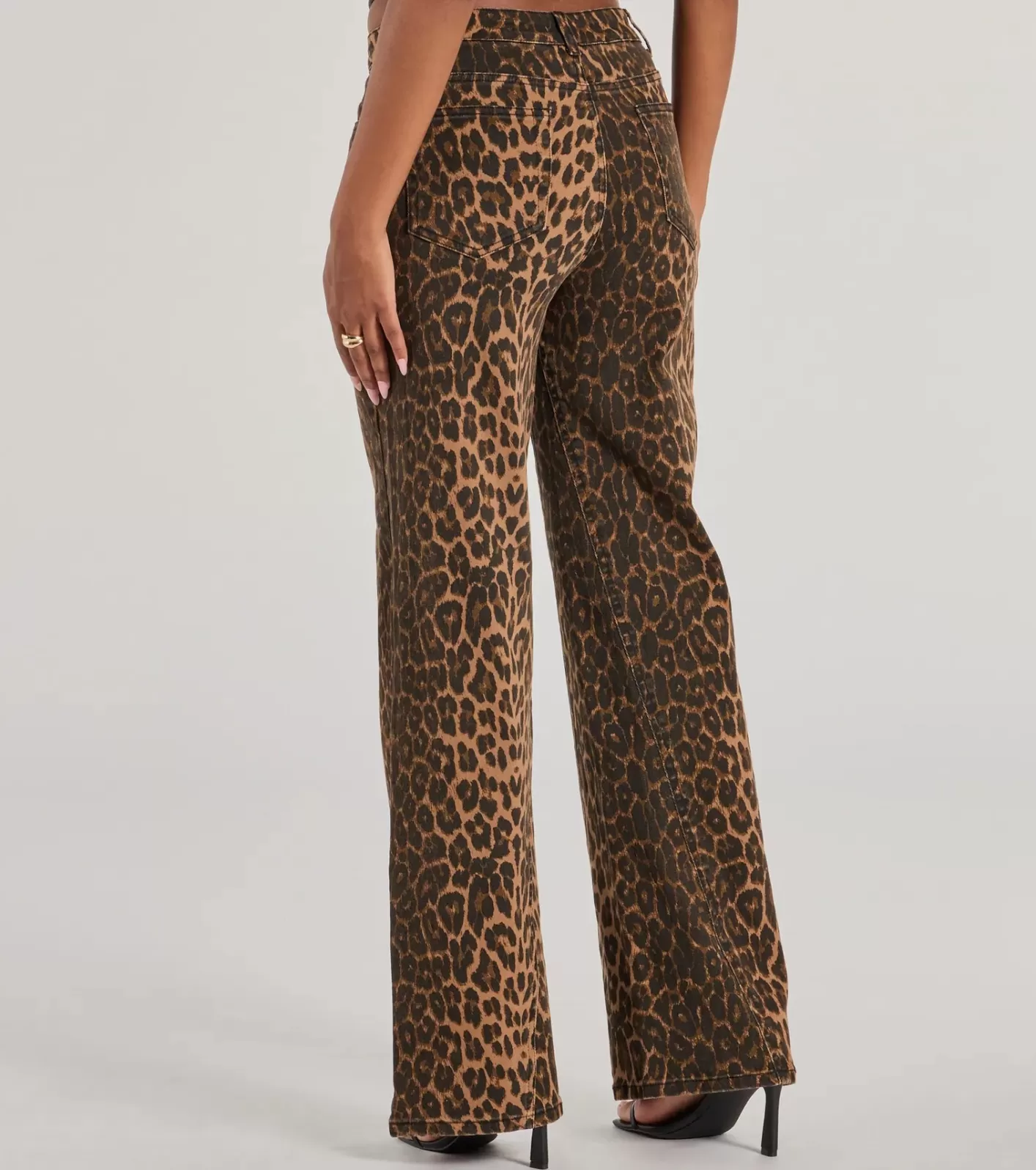 Windsor Fierce Aura Wide Leg Print Denim Jeans LEOPARD Clearance