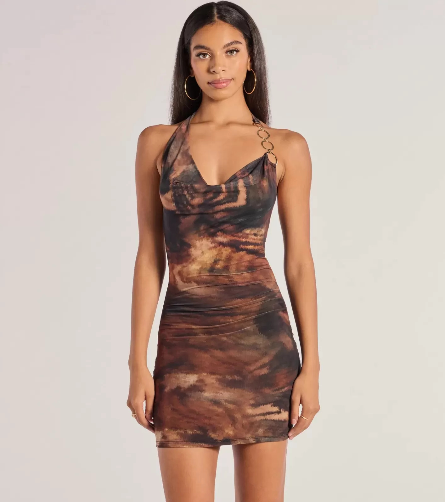 Windsor Fierce Look Animal Print Mesh Halter Mini Dress MULTI Clearance
