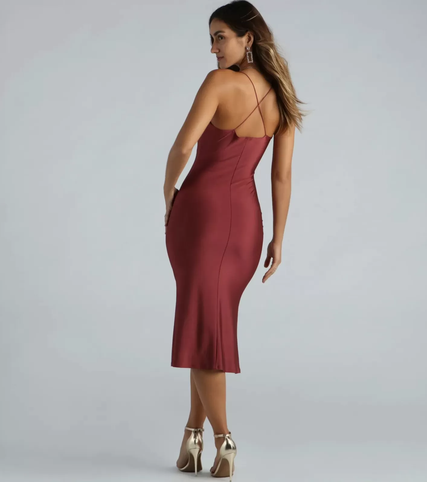 Windsor Flatter Me Satin-Knit Midi Dress MAROON Best
