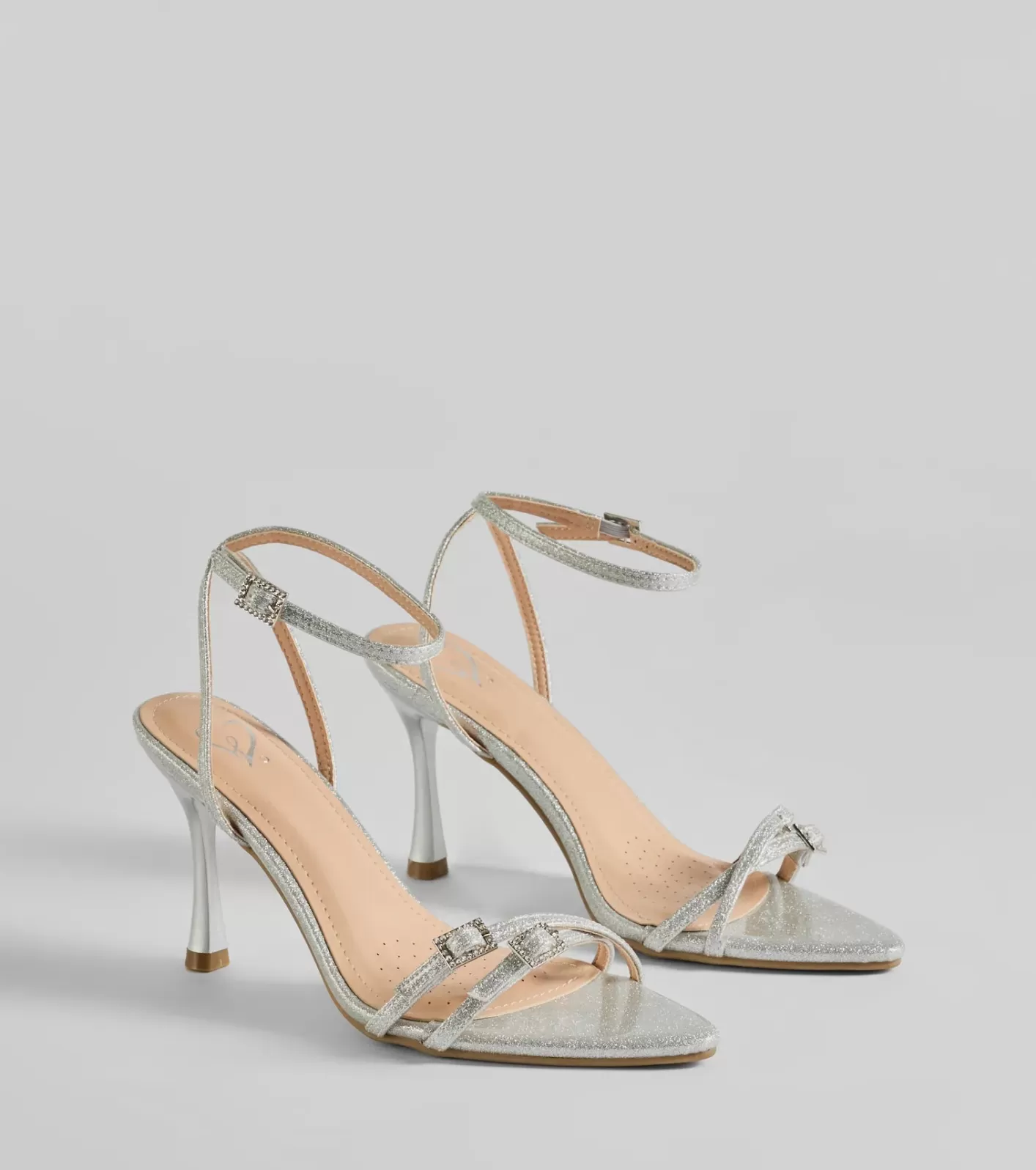 Windsor Flawless Shimmer Strappy Glitter Stiletto Heels SILVER Best Sale