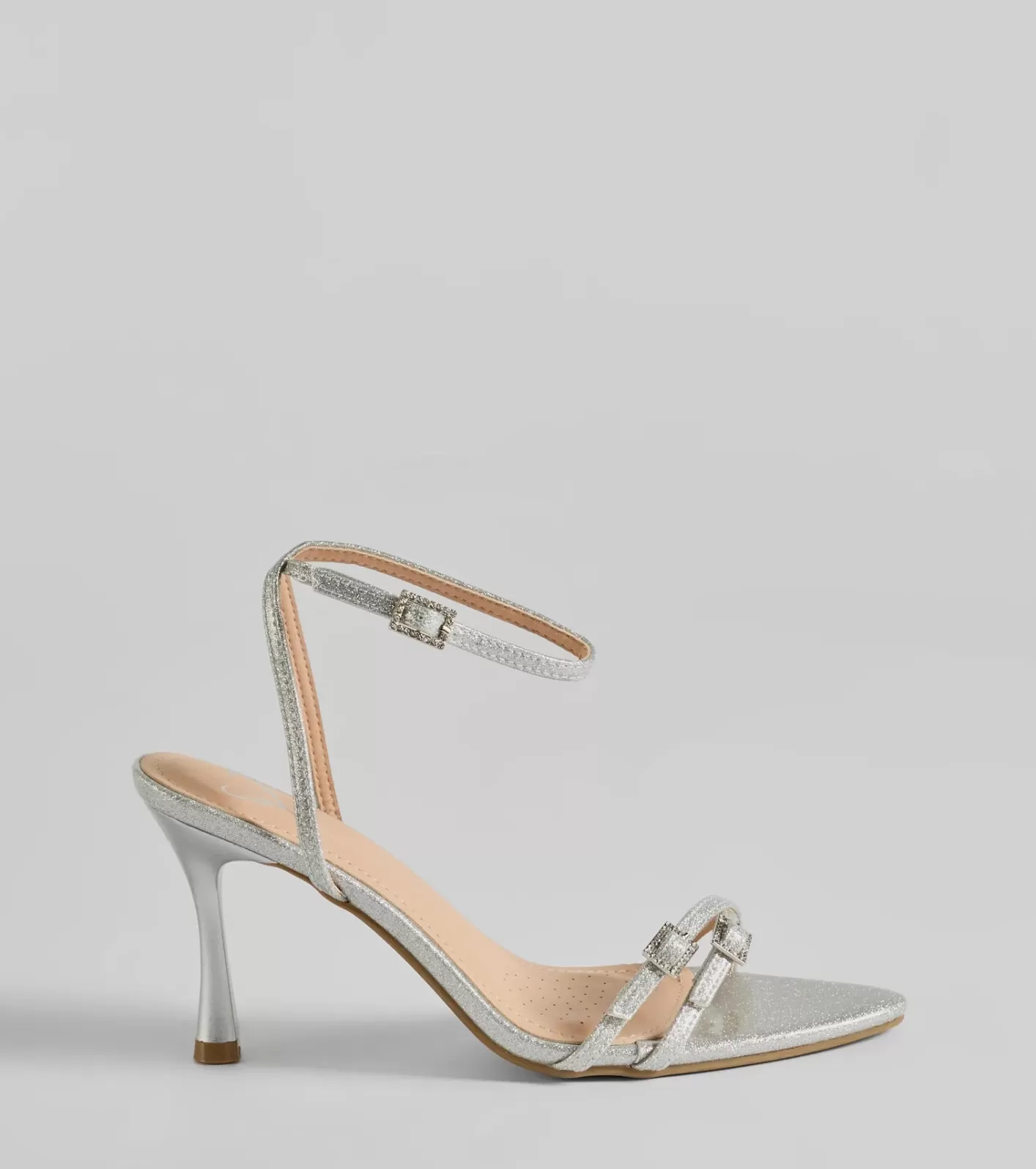 Windsor Flawless Shimmer Strappy Glitter Stiletto Heels SILVER Best Sale