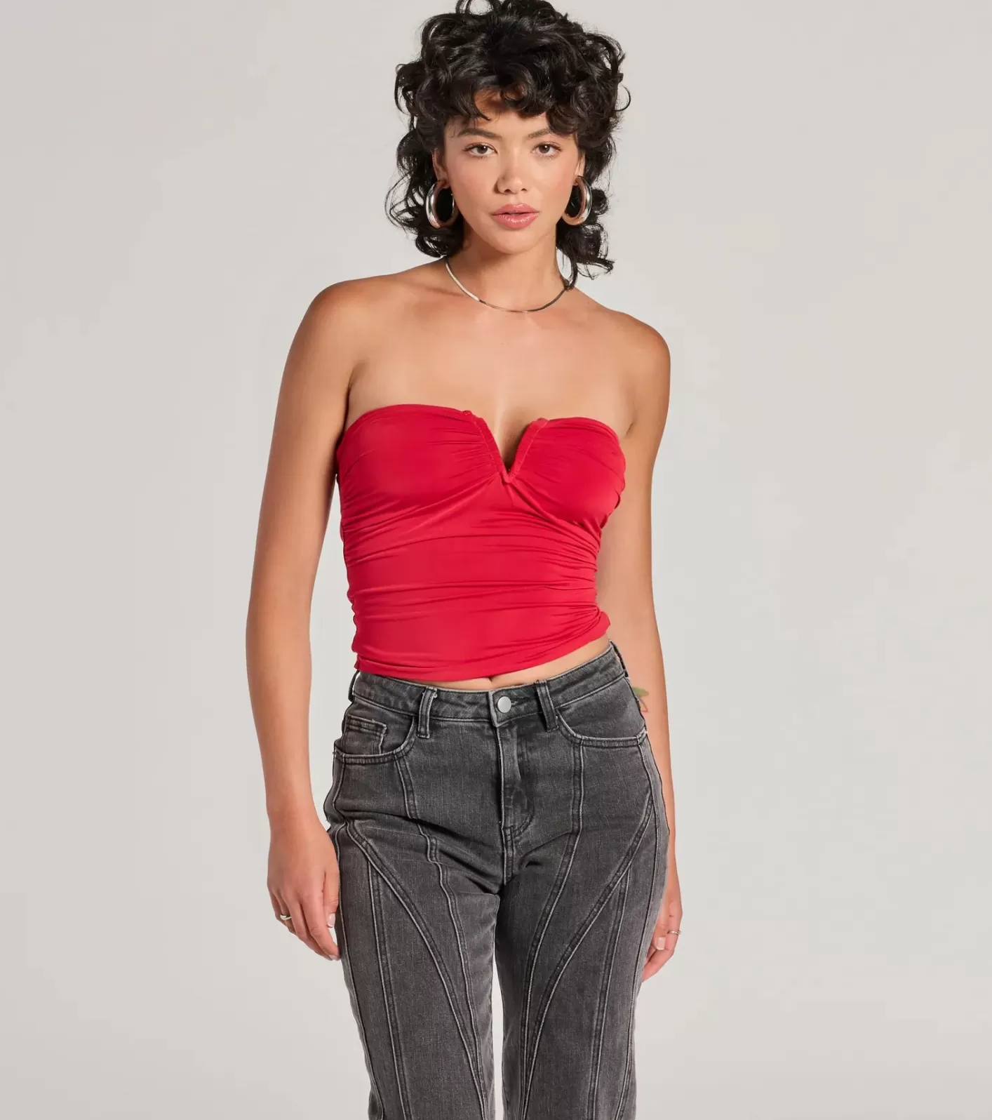 Windsor Flirty Find Strapless Ruched Knit Crop Top RED New