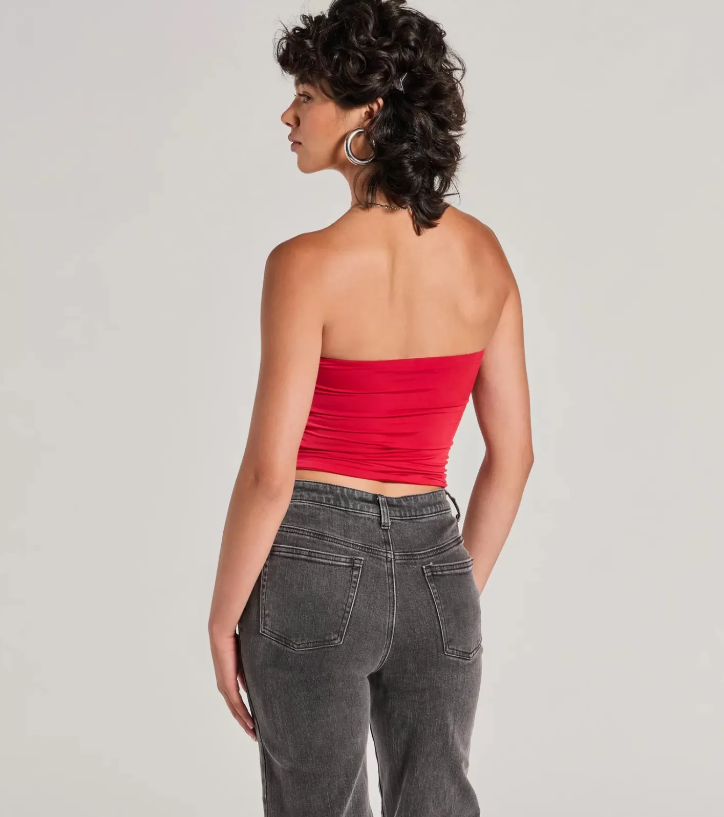 Windsor Flirty Find Strapless Ruched Knit Crop Top RED New