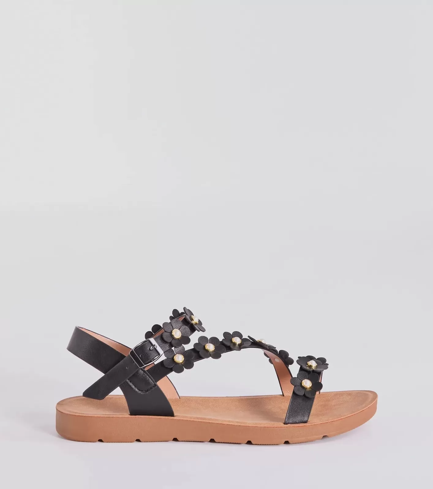 Windsor Floral Cutie Strappy Faux Leather Sandals BLACK Sale