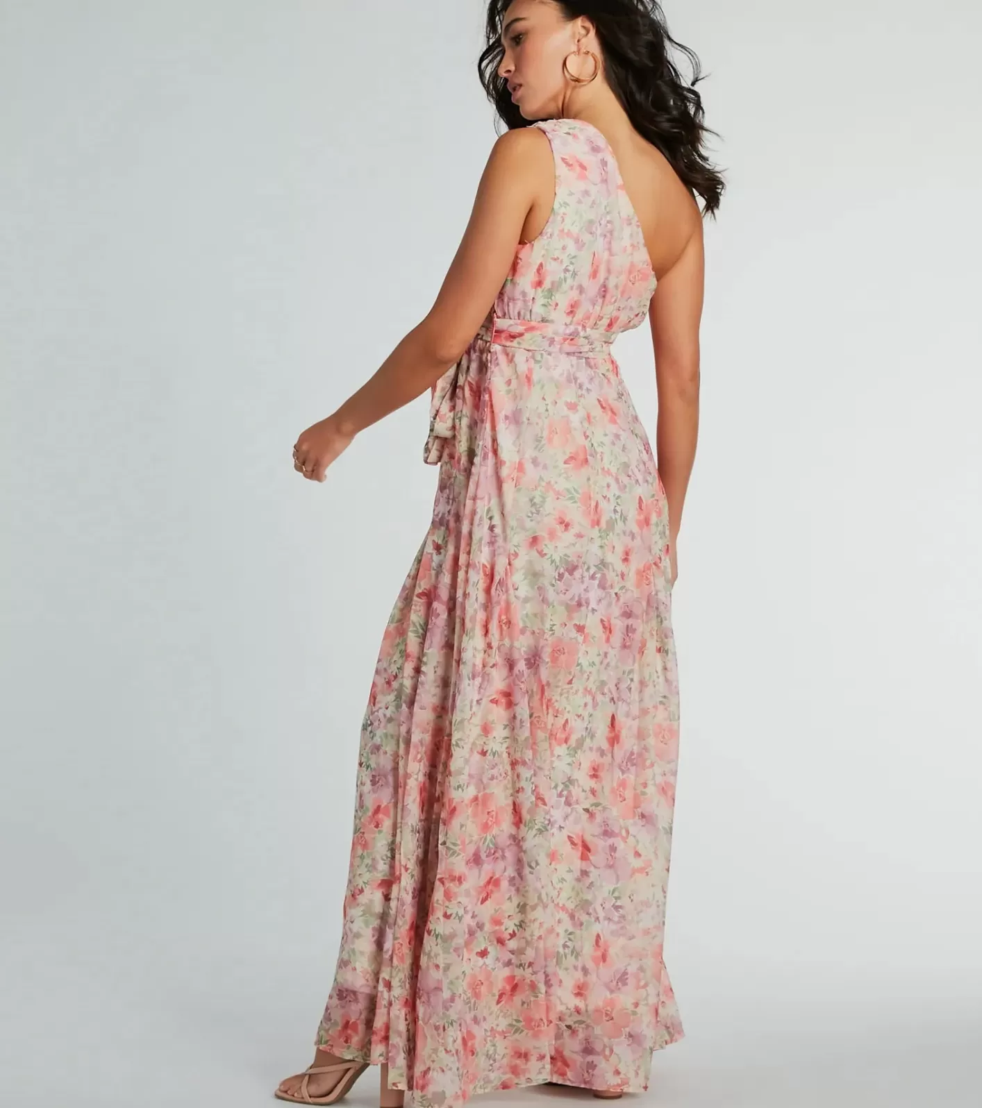 Windsor Floral Perfection One-Shoulder Chiffon Maxi Dress PINK Discount