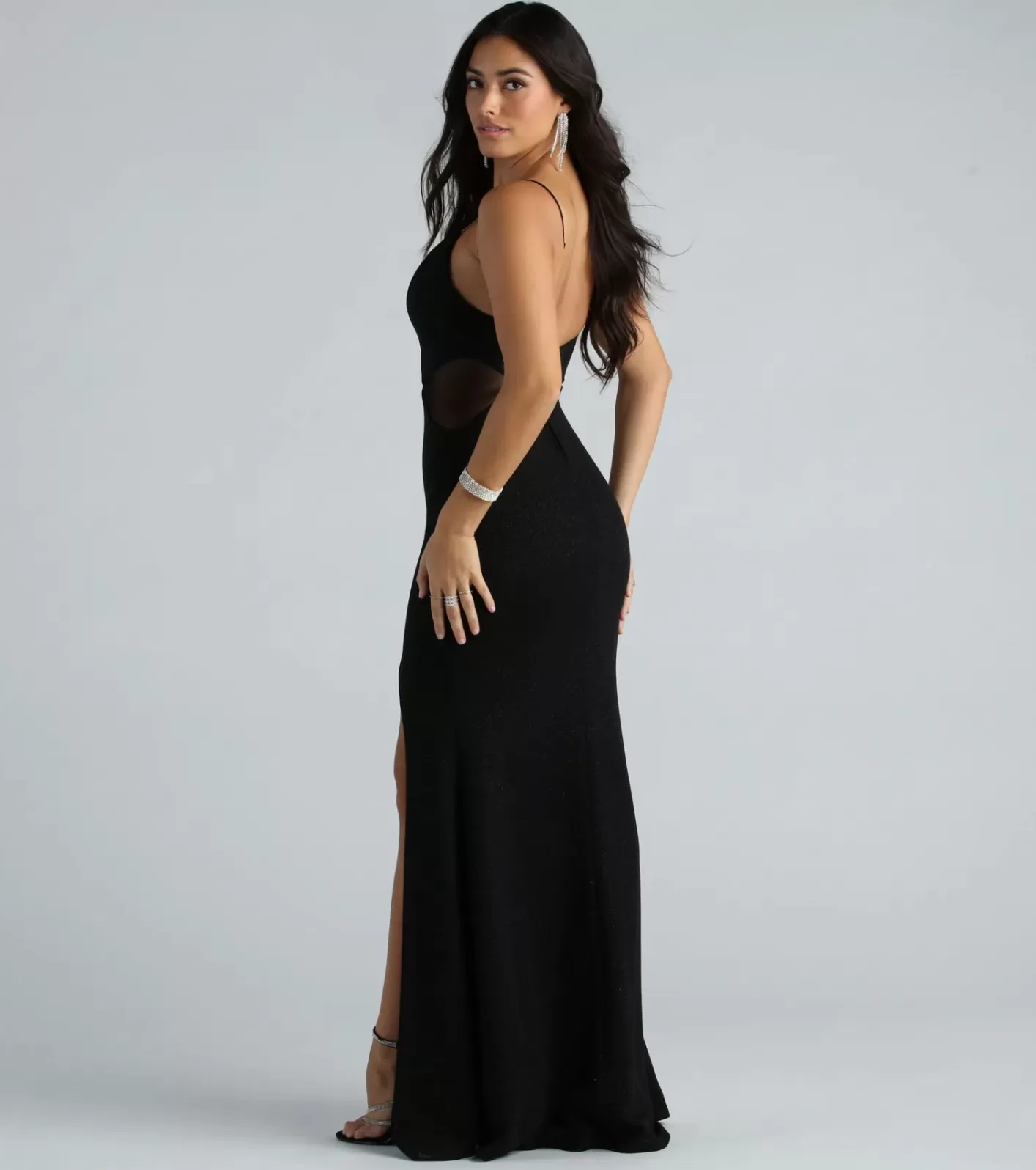 Windsor Georgia Formal Glitter Crepe Mermaid Dress BLACK Store