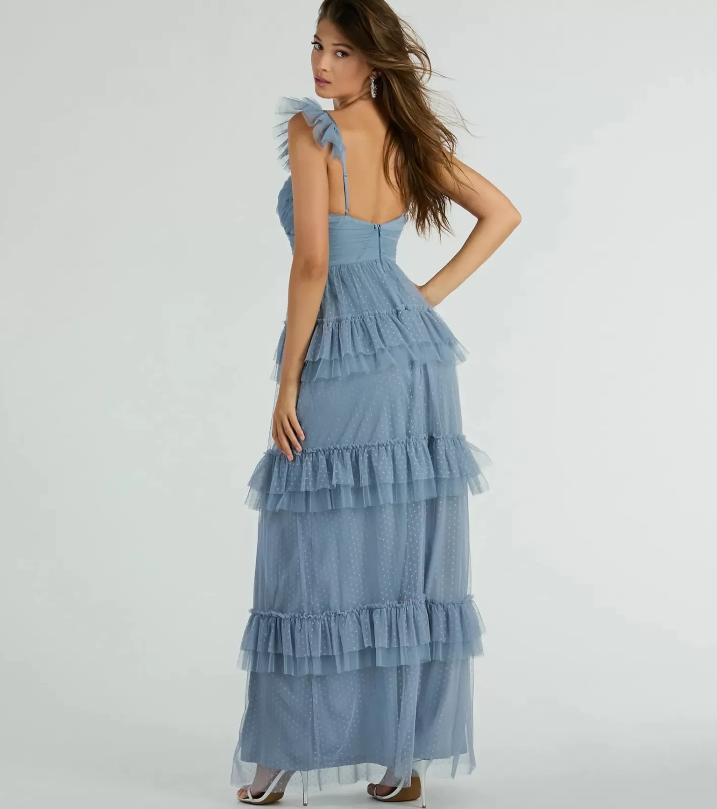 Windsor Gillian Sleeveless Ruffled A-Line Tulle Formal Dress BLUE Store
