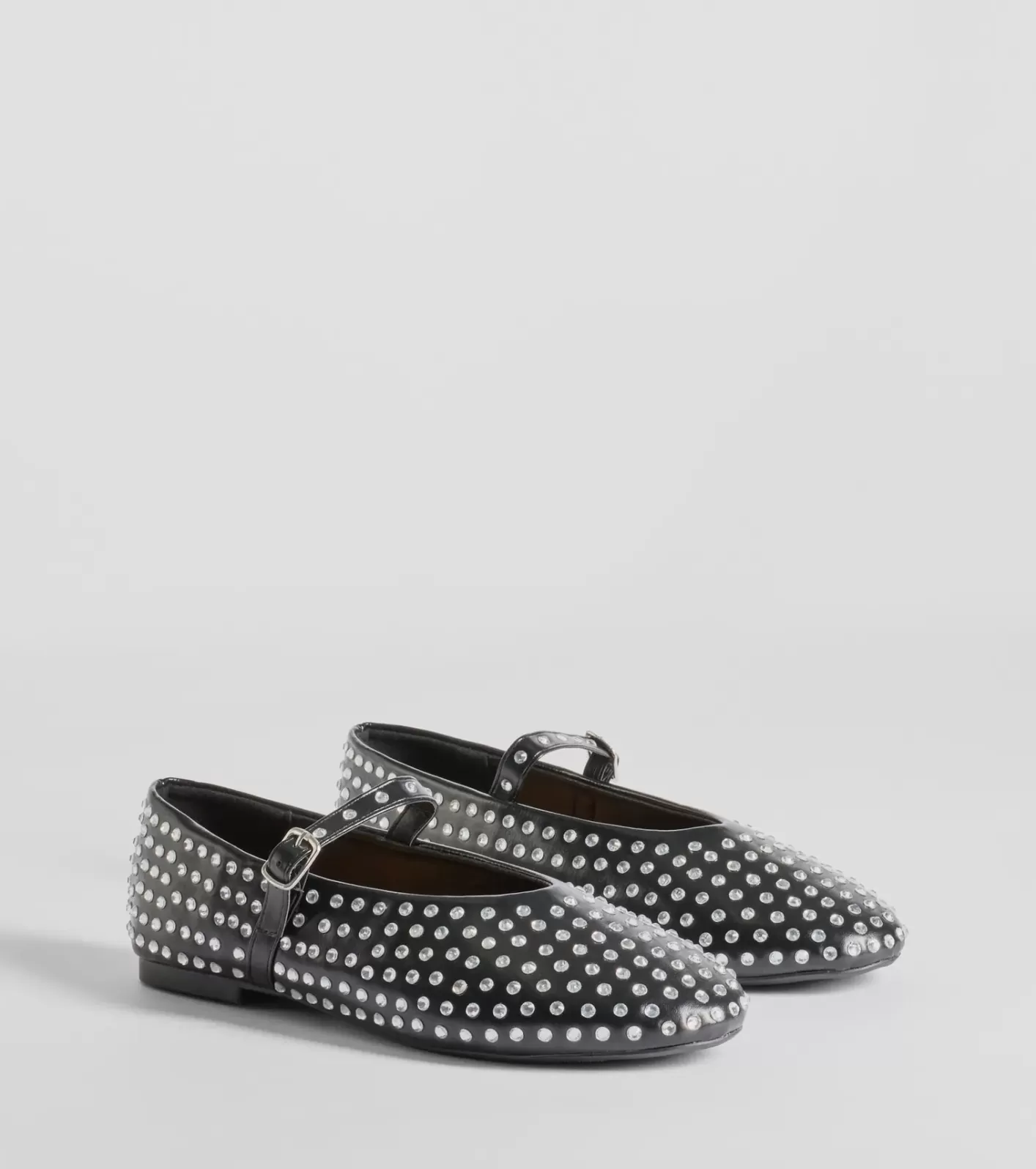 Windsor Glam Chic Rhinestone Faux Leather Ballet Flats BLACK Store