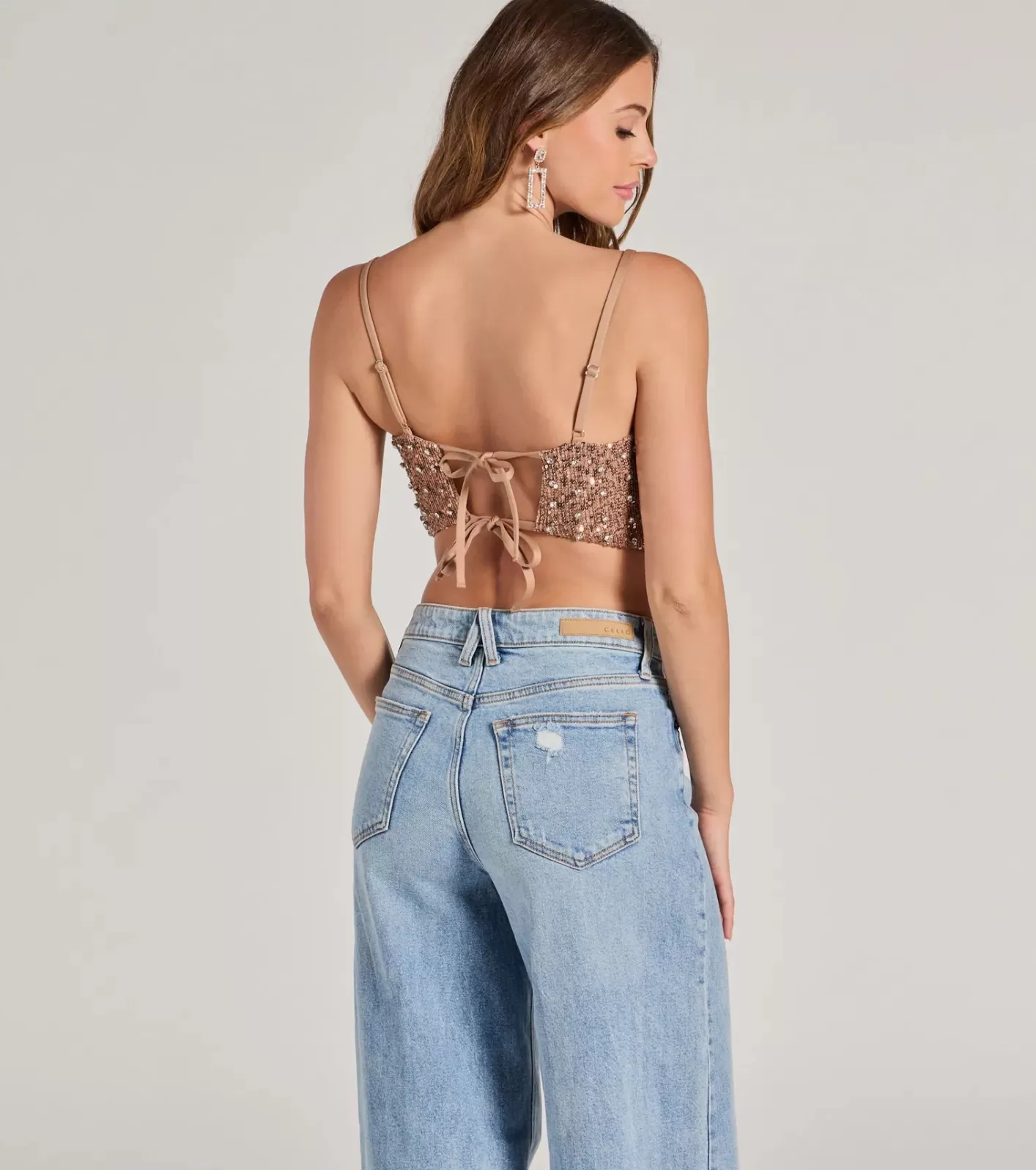 Windsor Glam Of The Moment Rhinestone Sequin Crop Top COPPER New