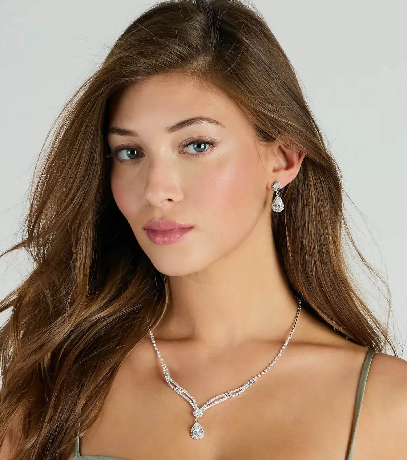 Windsor Glam Shine Teardrop Cubic Zirconia Necklace And Earrings Set SILVER Store