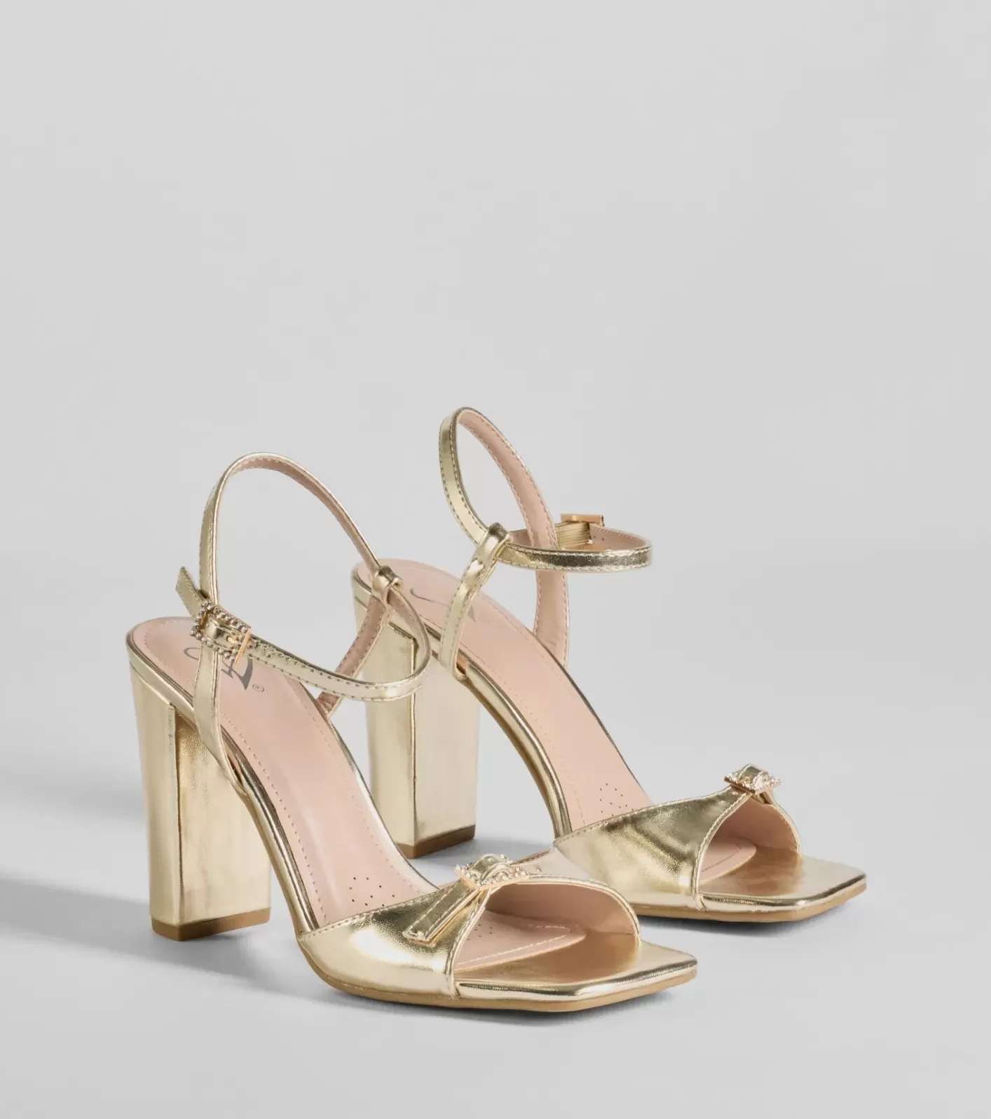 Windsor Glamorous Allure Rhinestone Buckle Block Heels GOLD Hot