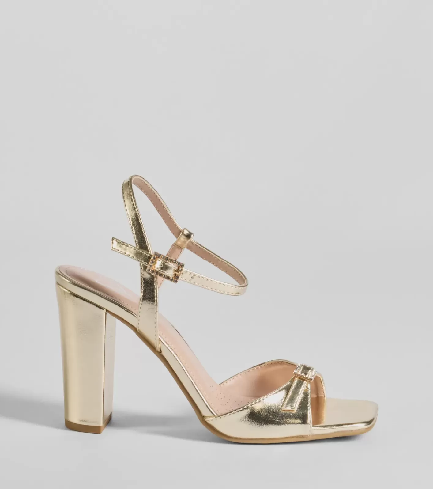 Windsor Glamorous Allure Rhinestone Buckle Block Heels GOLD Hot