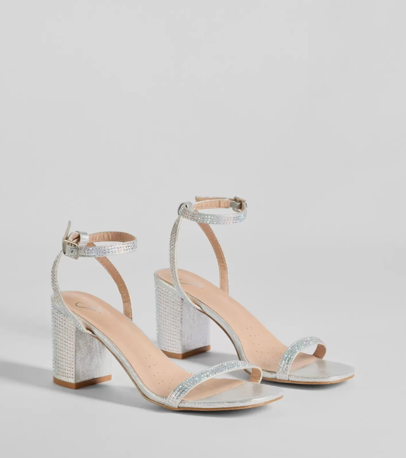 Windsor Glamour Ensured Rhinestone Glitter Block Heels SILVER Clearance