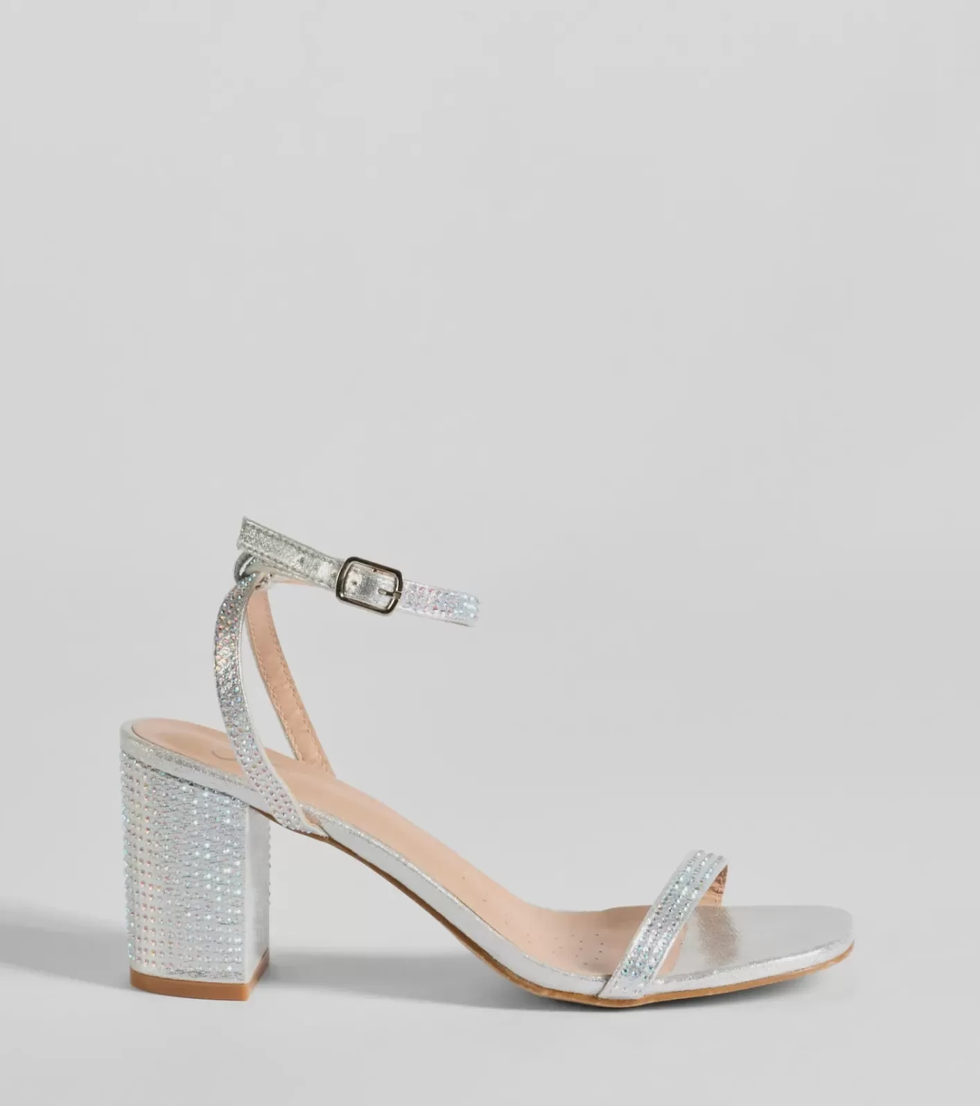 Windsor Glamour Ensured Rhinestone Glitter Block Heels SILVER Clearance