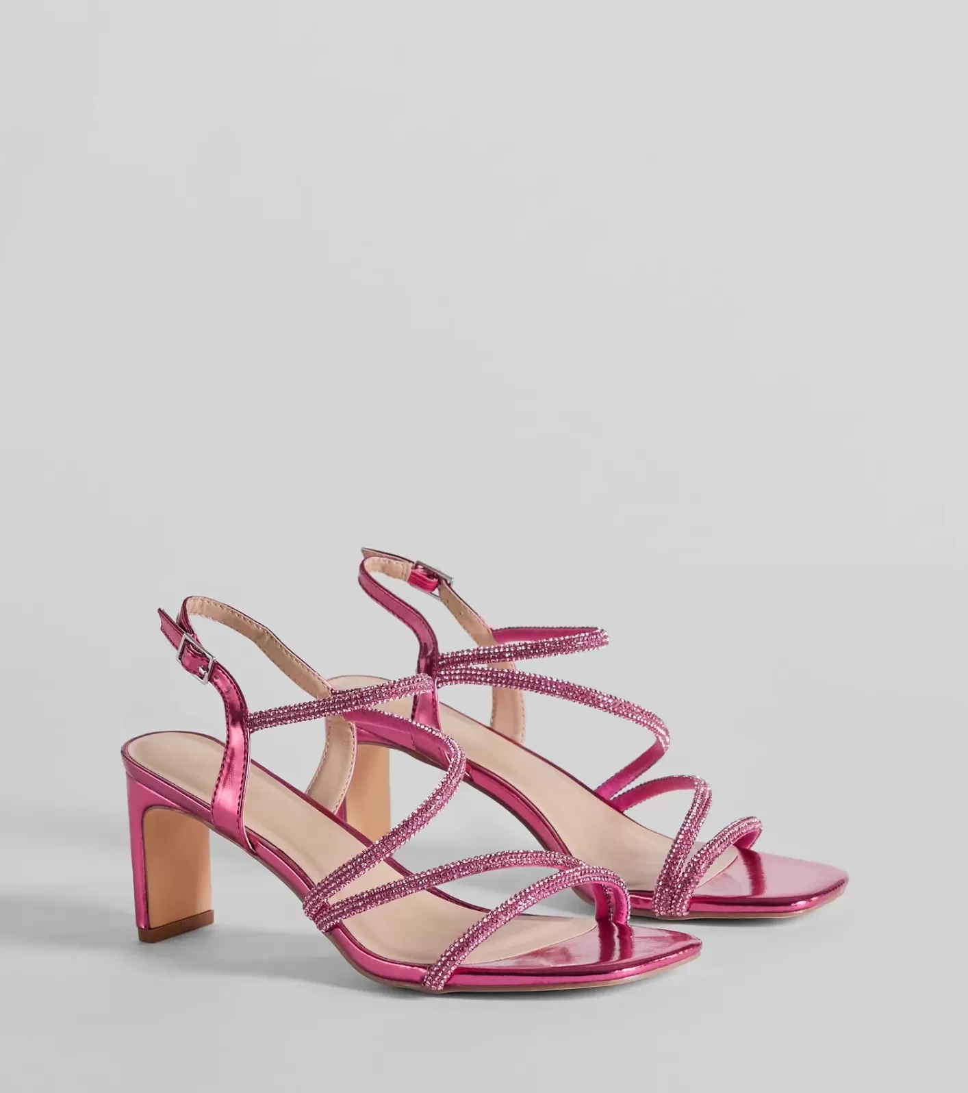 Windsor Glamour Up Rhinestone Strappy Metallic Heels PINK Clearance