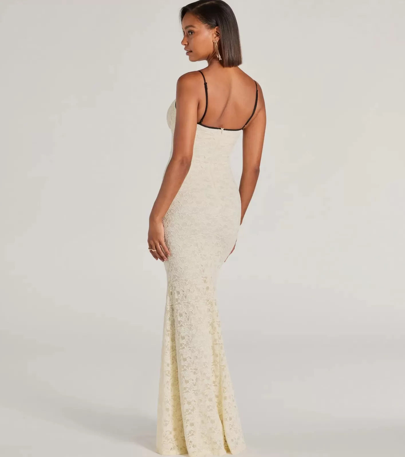 Windsor Glinda V-Neck Bow Lace Mermaid Formal Dress IVORY New