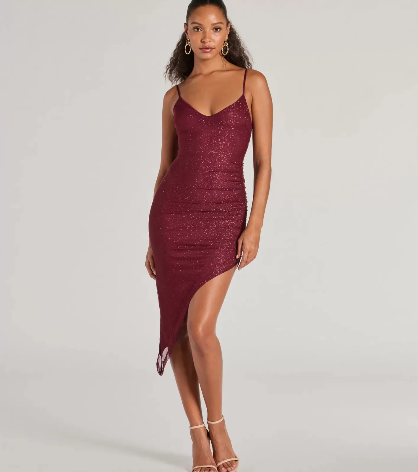 Windsor Glitzy And Glamorous Glitter Mesh Midi Dress WINE Shop