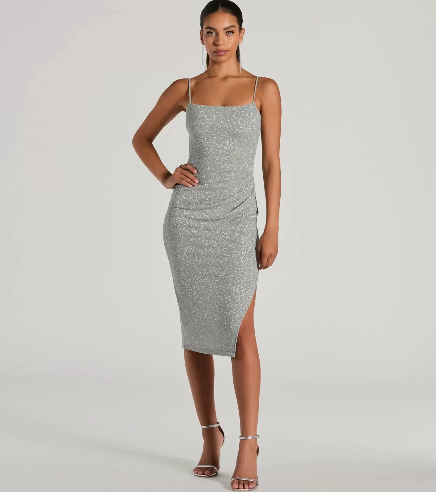 Windsor Glitzy Gorgeous Glitter Knit Midi Dress SAGE Best