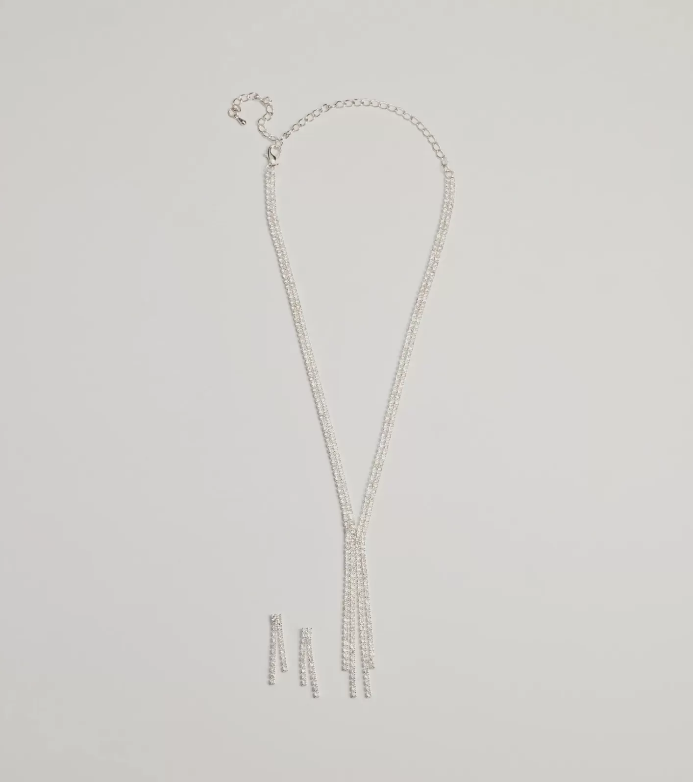 Windsor Glitzy Rhinestone Lariat Necklace And Earring Set SILVER Online