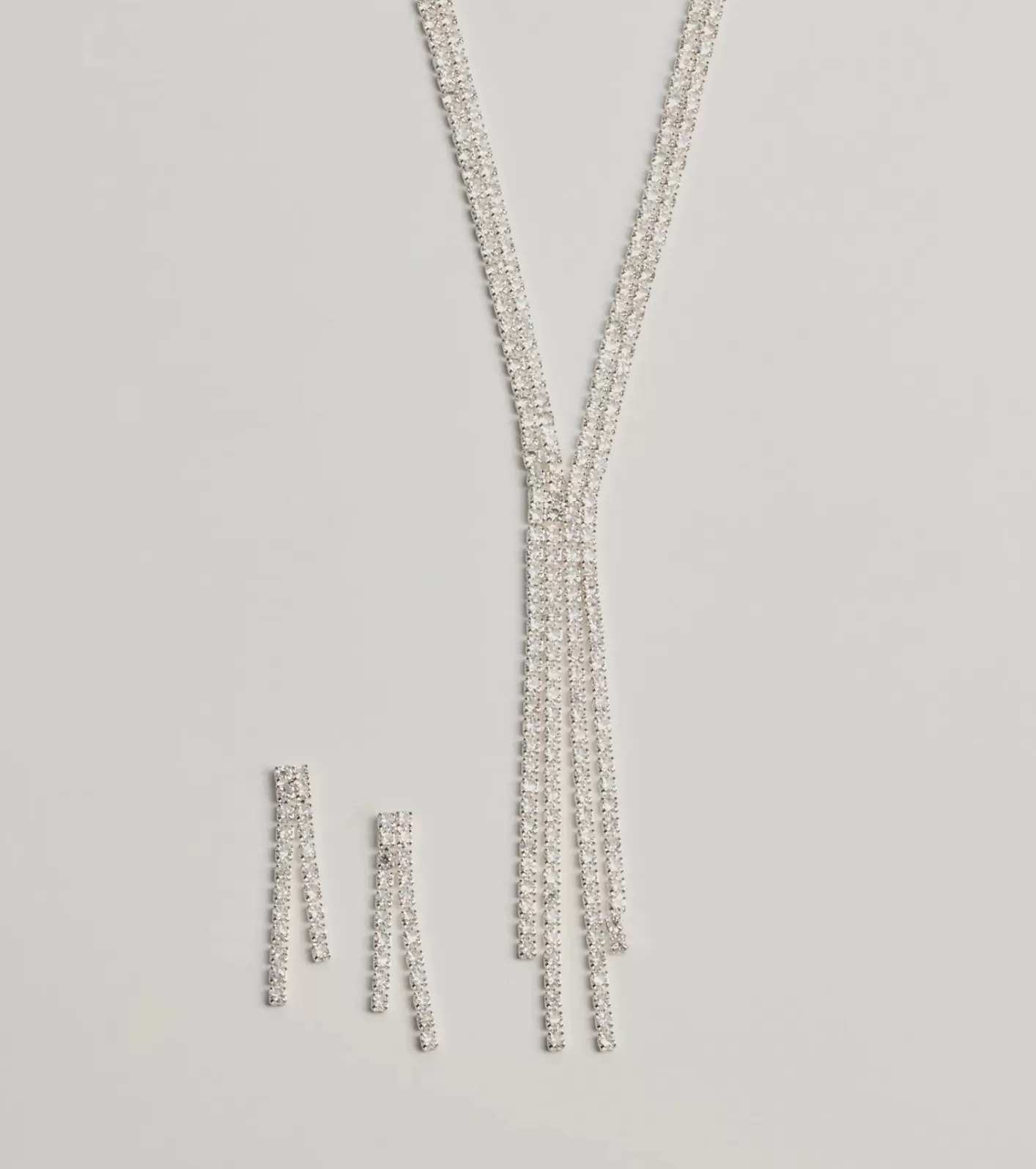 Windsor Glitzy Rhinestone Lariat Necklace And Earring Set SILVER Online