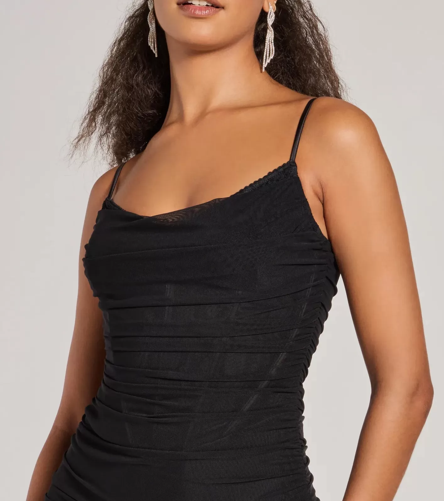 Windsor Gloria V-Neck Lace Corset Slim Mesh Formal Dress BLACK Flash Sale