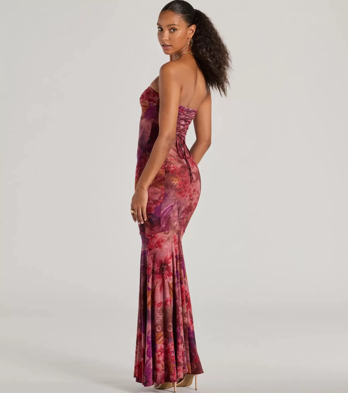 Windsor Gorgeous Aura Strapless Floral Tie-Dye Maxi Dress MAUVE Online