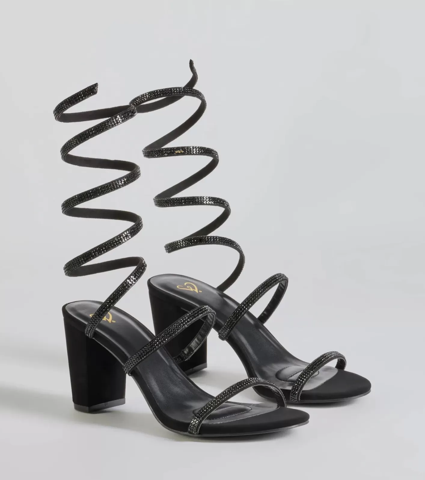 Windsor Gorgeous Girl Rhinestone Spiral Nubuck Block Heels BLACK Cheap