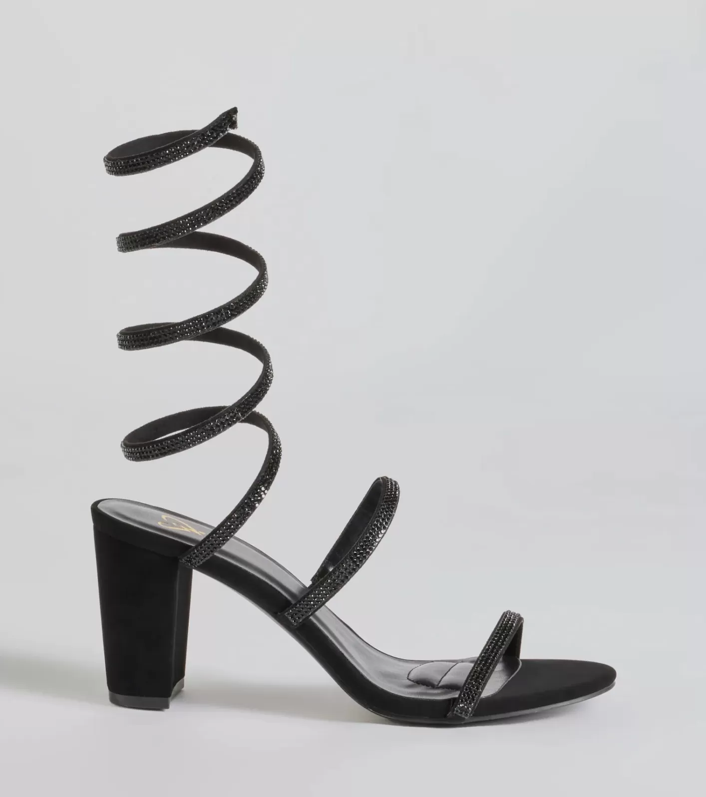 Windsor Gorgeous Girl Rhinestone Spiral Nubuck Block Heels BLACK Cheap