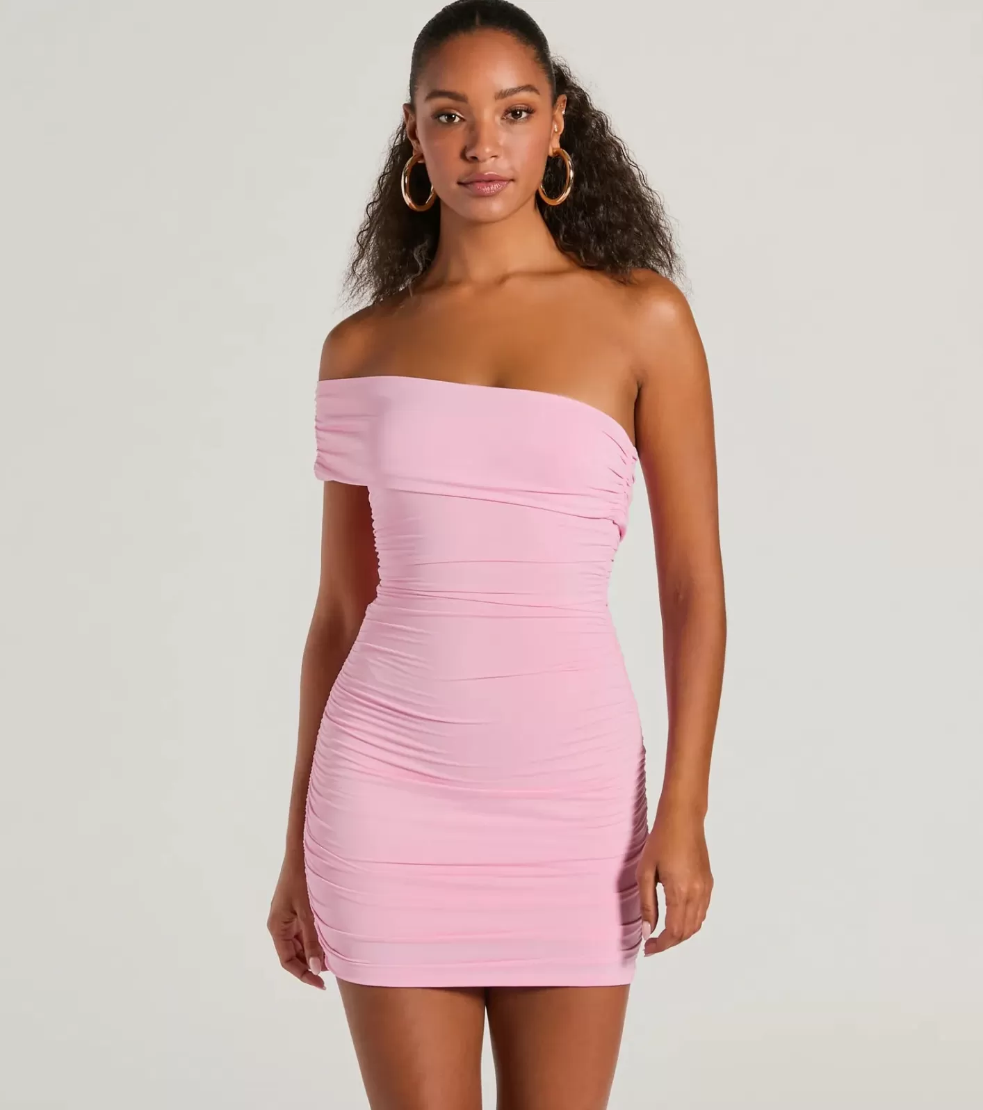 Windsor Gorgeous One Shoulder Bodycon Mini Dress PINK Cheap