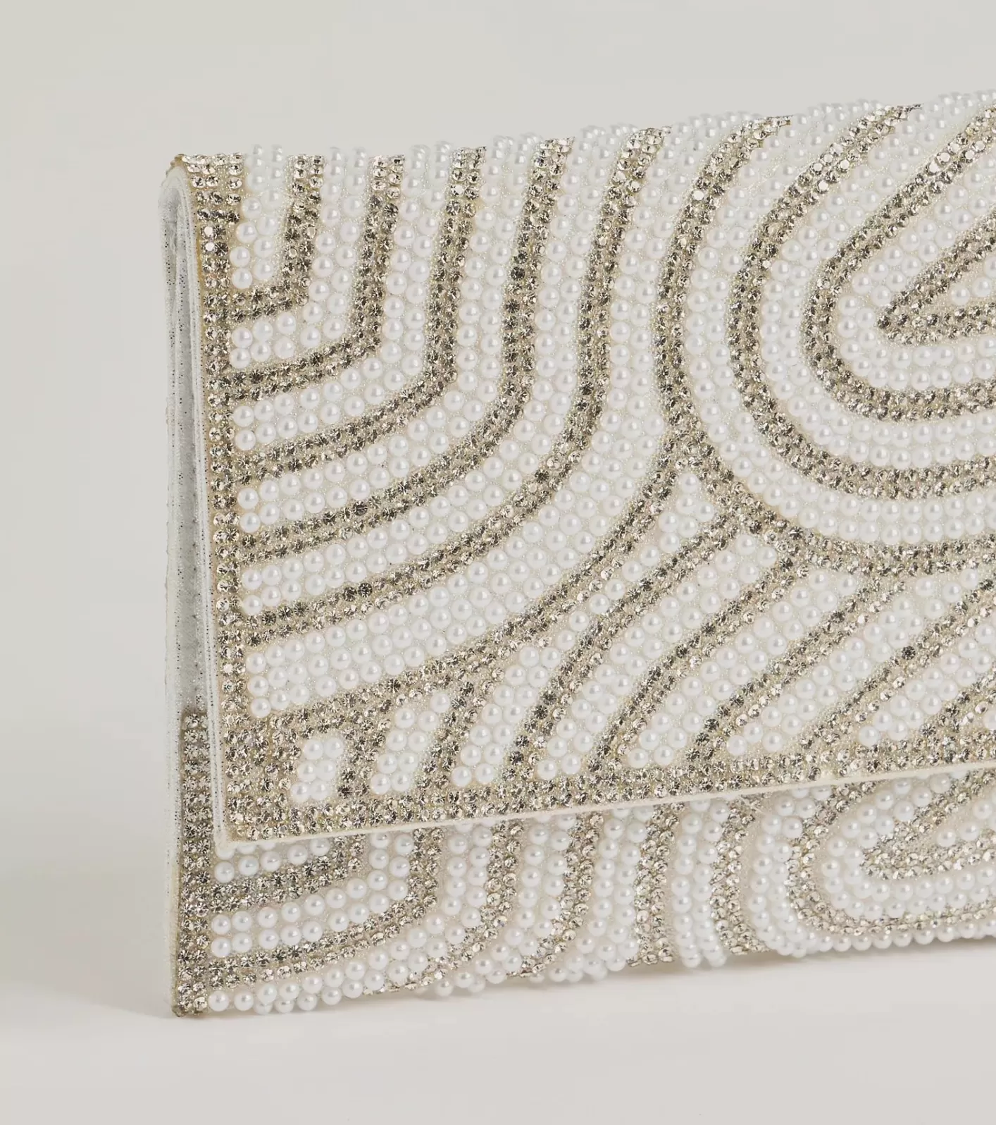 Windsor Graceful Luxe Rhinestone And Faux Pearl Clutch WHITE Fashion