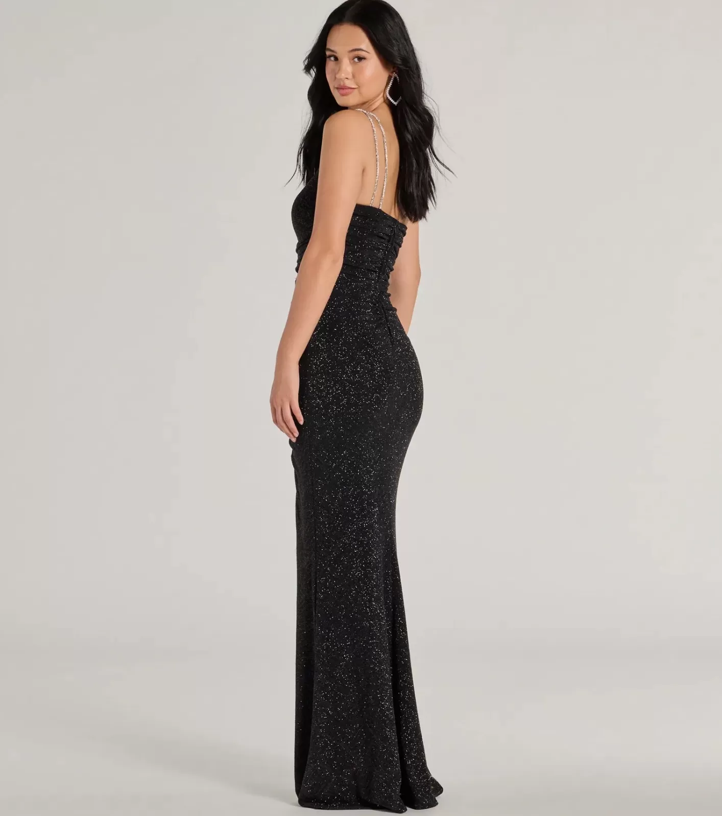 Windsor Gracie One Shoulder Glitter Mermaid Dress BLACK Cheap