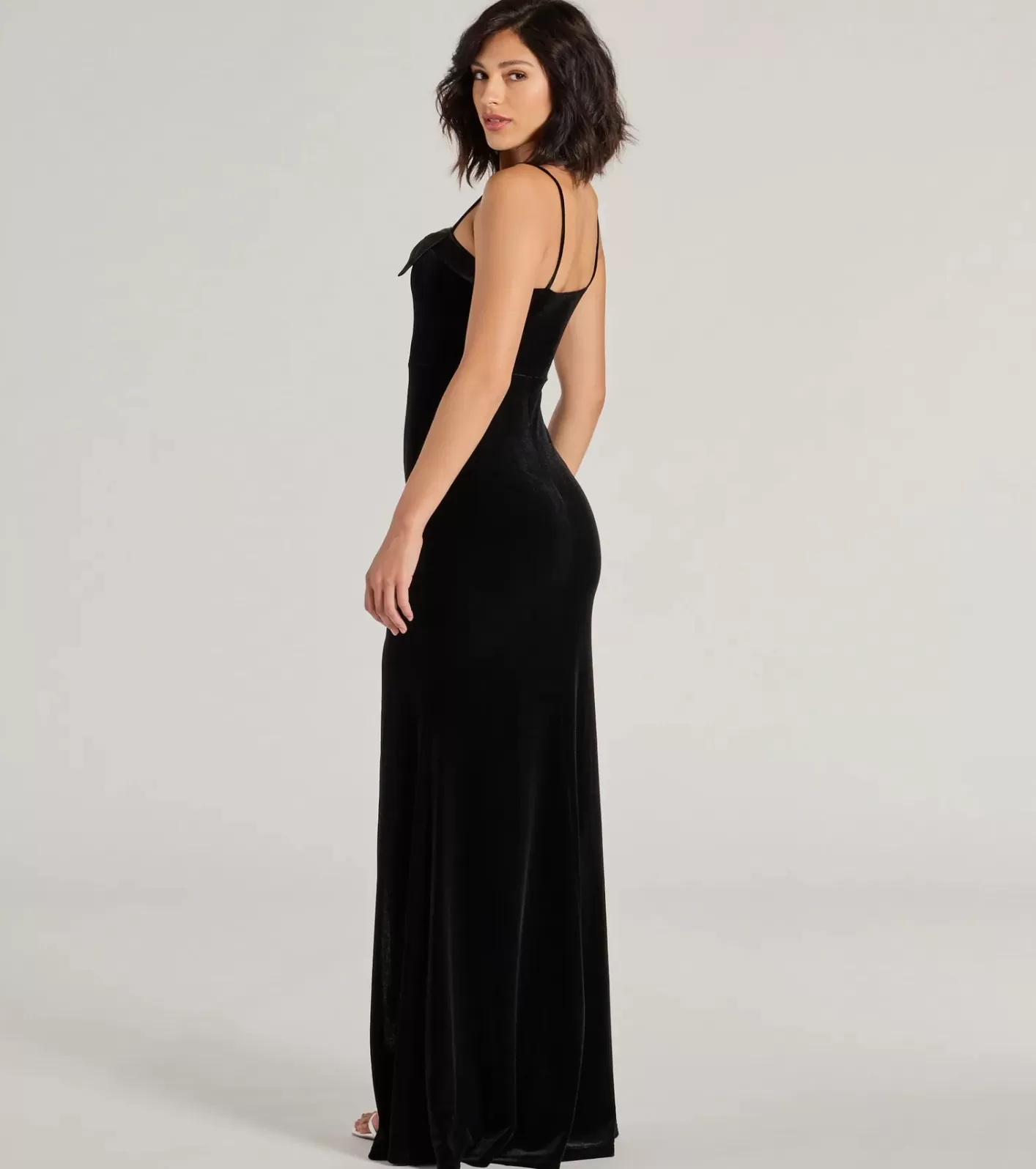 Windsor Gracie Velvet and Bow High Slit Mermaid Dress BLACK Cheap