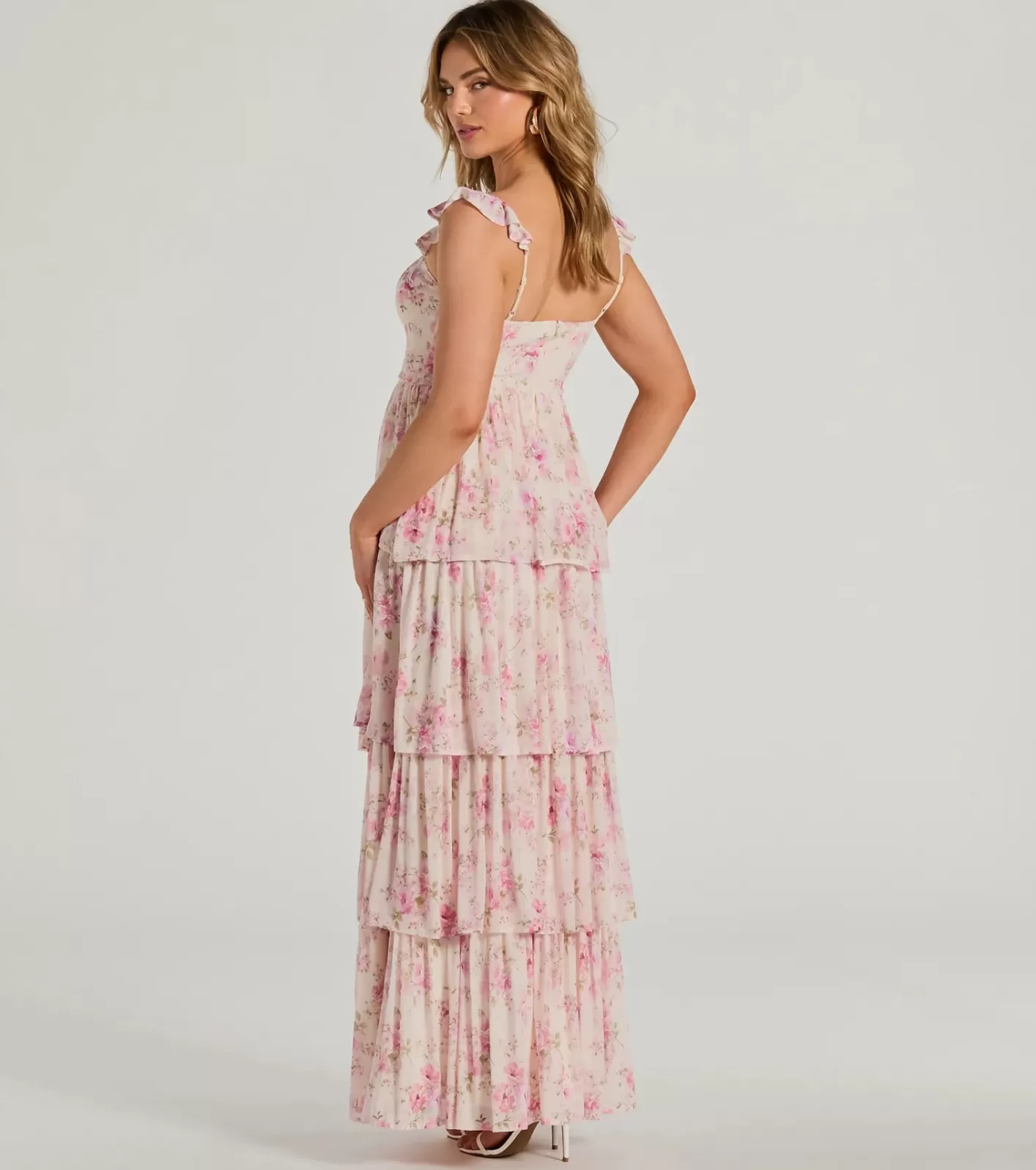 Windsor Gwen Sweetheart Ruffle Floral A-Line Formal Dress PINK Outlet