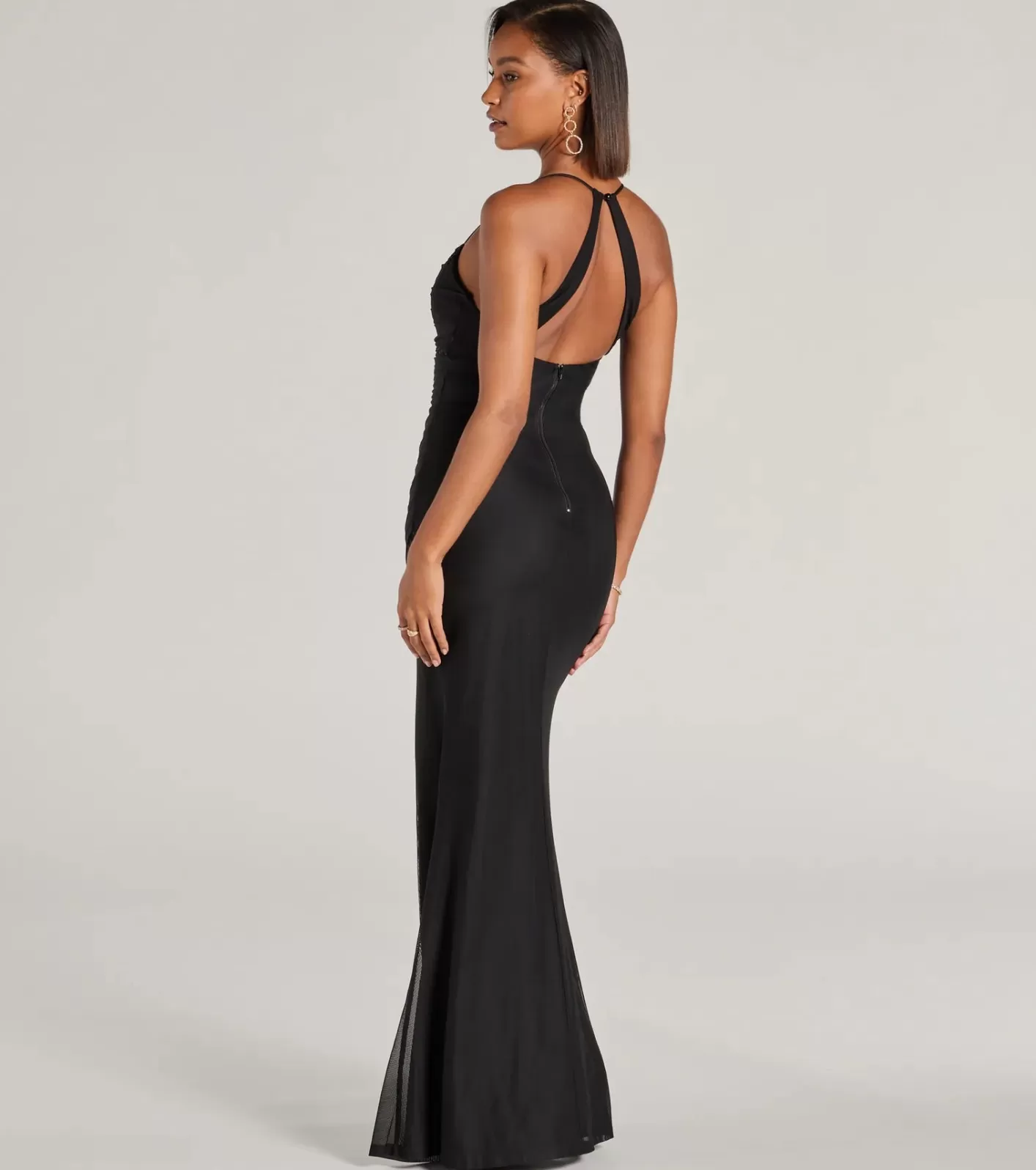 Windsor Hadlee Sweetheart Halter Mermaid Mesh Formal Dress BLACK Fashion