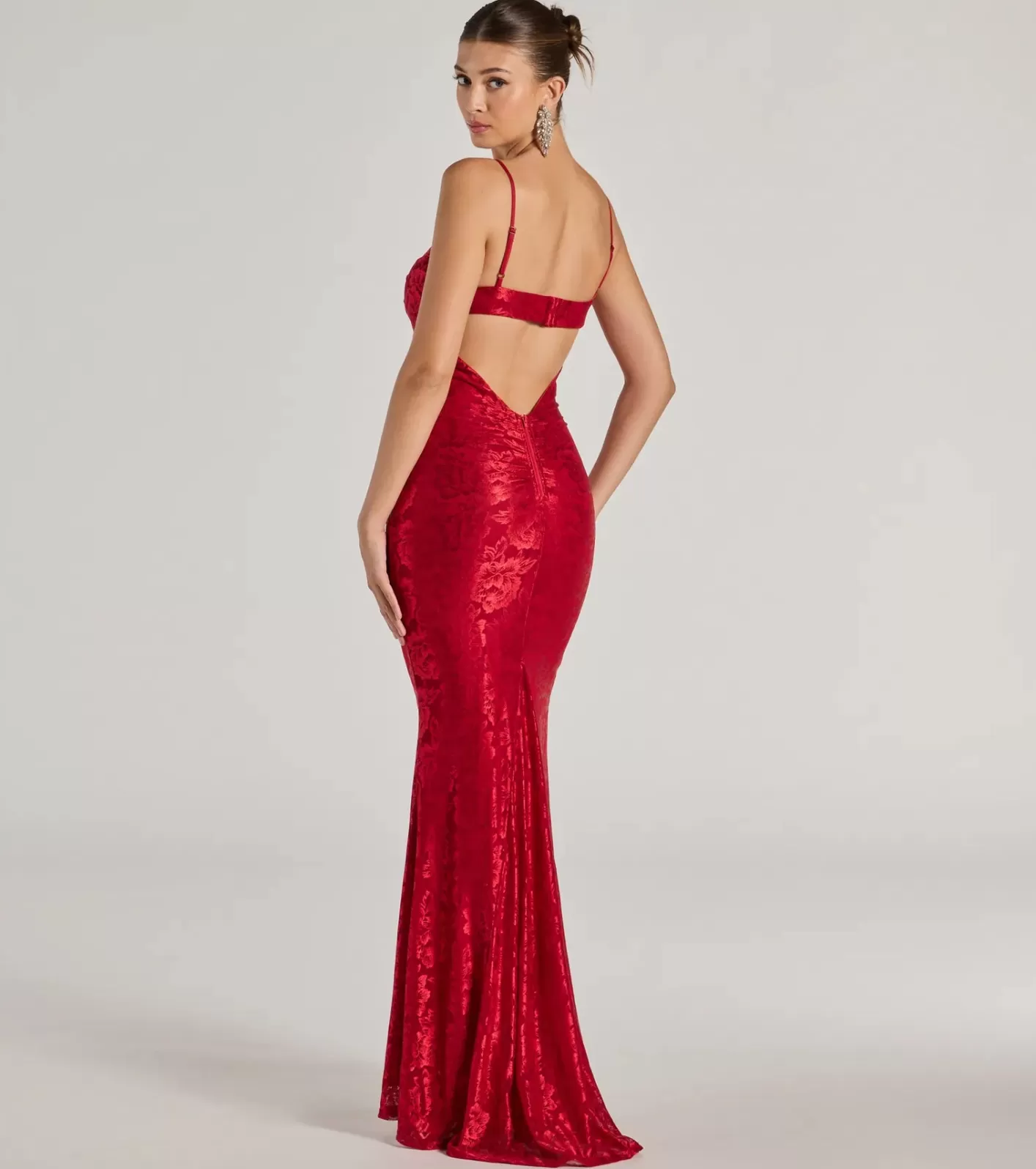 Windsor Haisley Open Back Floral Lace Mermaid Dress RED Shop