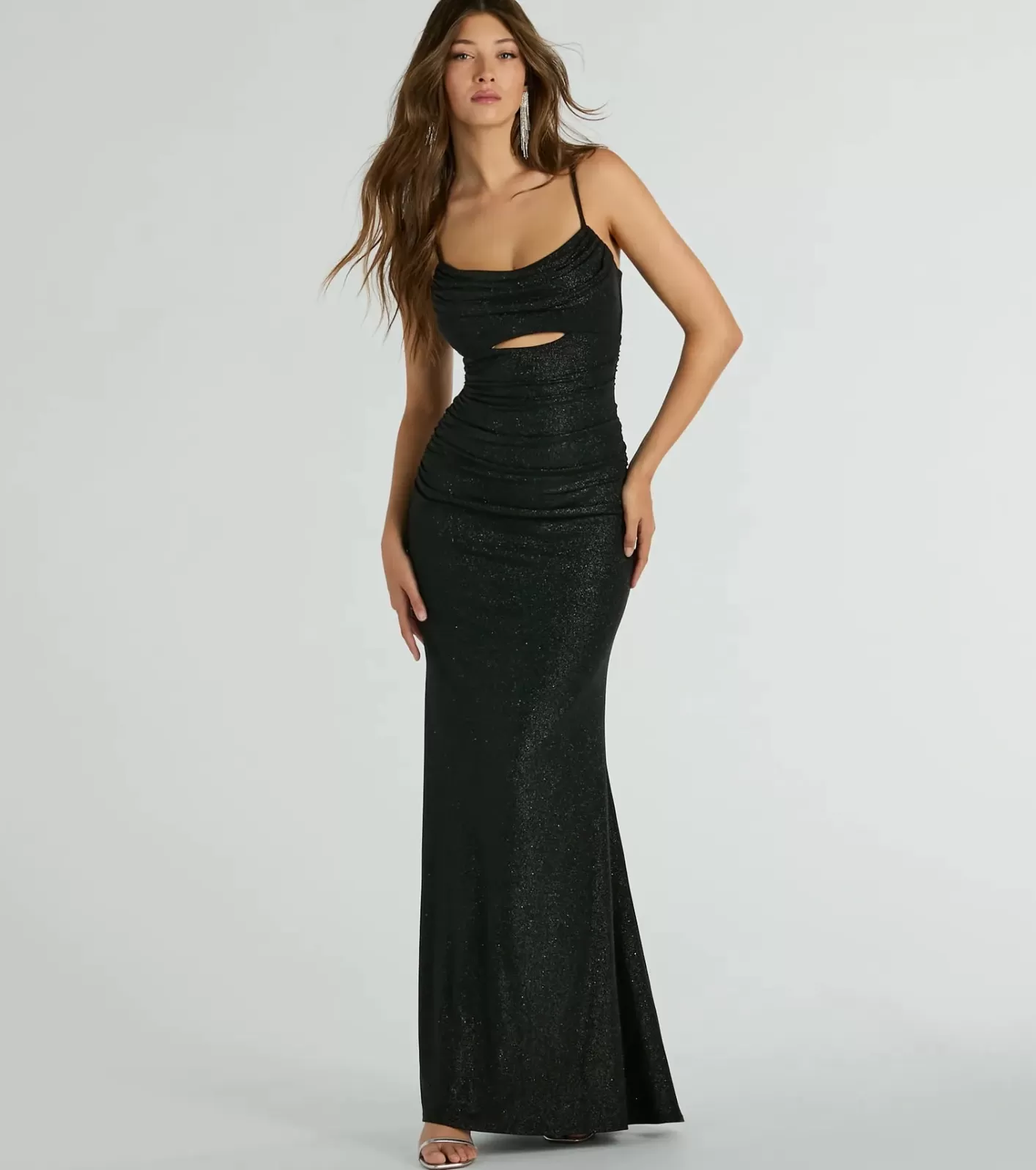 Windsor Harley Sleeveless Cutout Mermaid Glitter Formal Dress BLACK Sale