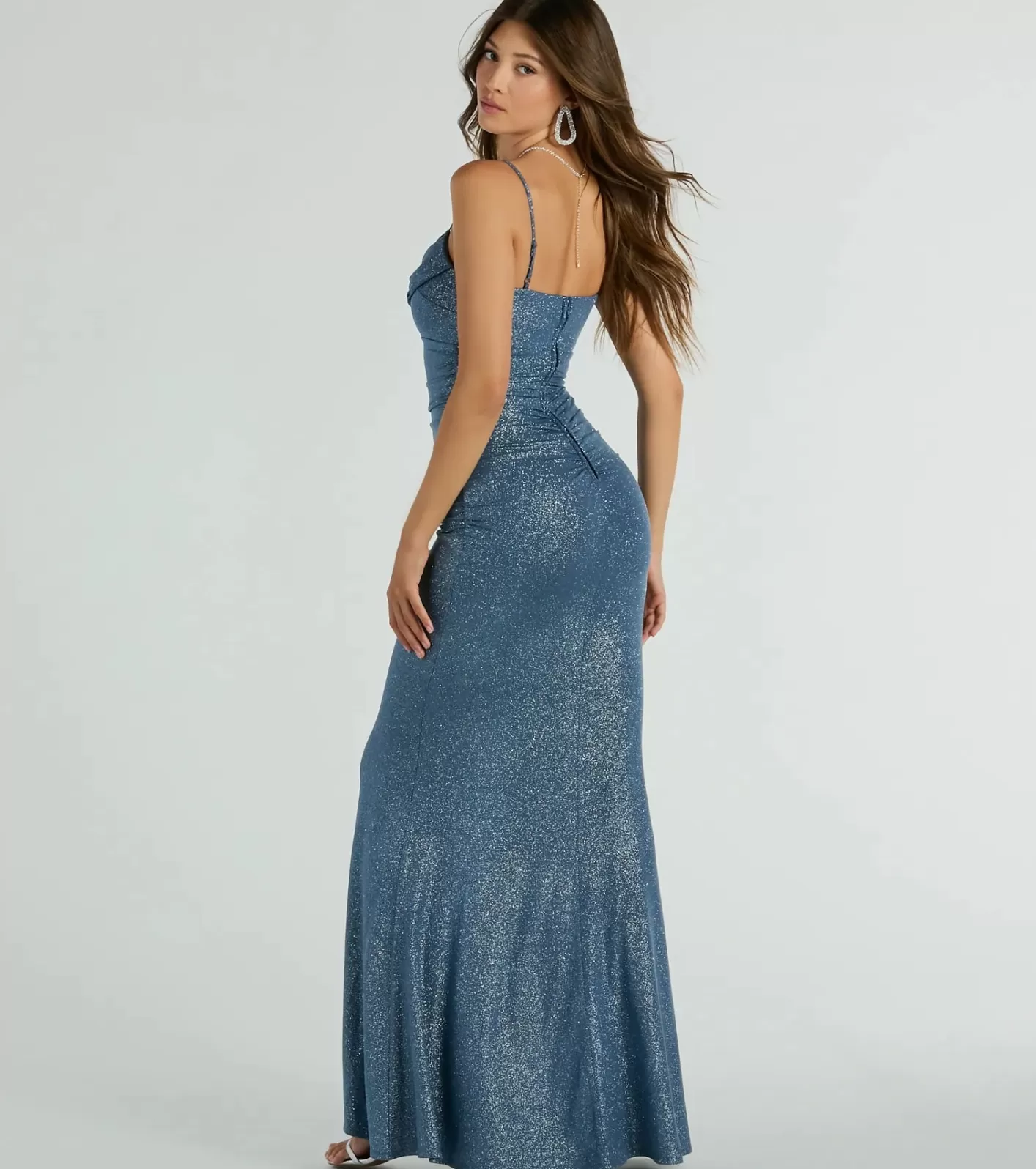 Windsor Harley Sleeveless Cutout Mermaid Glitter Formal Dress SLATE Outlet