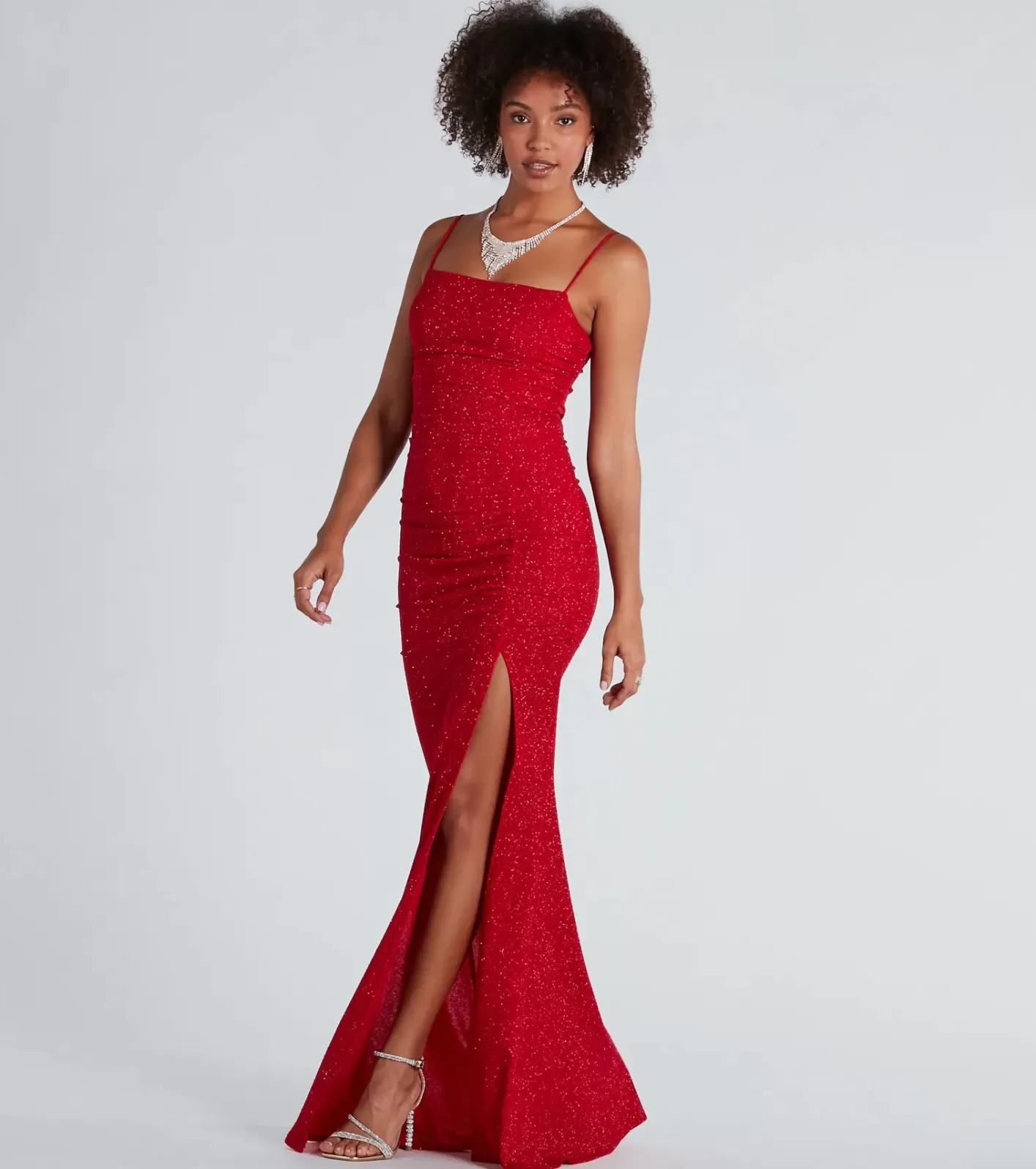 Windsor Hayden Ruched Glitter Knit Mermaid Dress RED Online